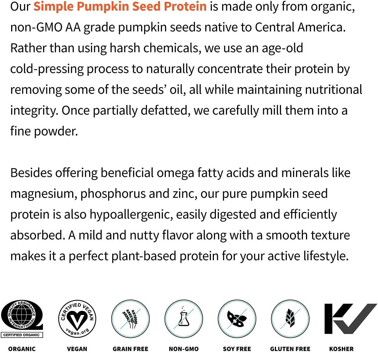 Sprout Living Simple Pumpkin Seed Protein Powder, 20 Grams Organic Plant Based Protein Powder without Artificial Sweeteners, Non Dairy, Non-GMO, Vegan, Gluten Free, Keto Drink Mix (1 Pound) : Health & Household