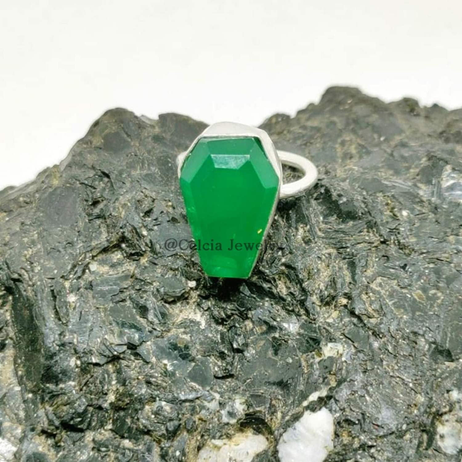 Anello bara pietra preziosa onice verde, argento sterling massiccio, anello proposta, regali per uomini donne, regali del migliore amico, anello vittoriano metafisico figlio figlia (verde-onice)