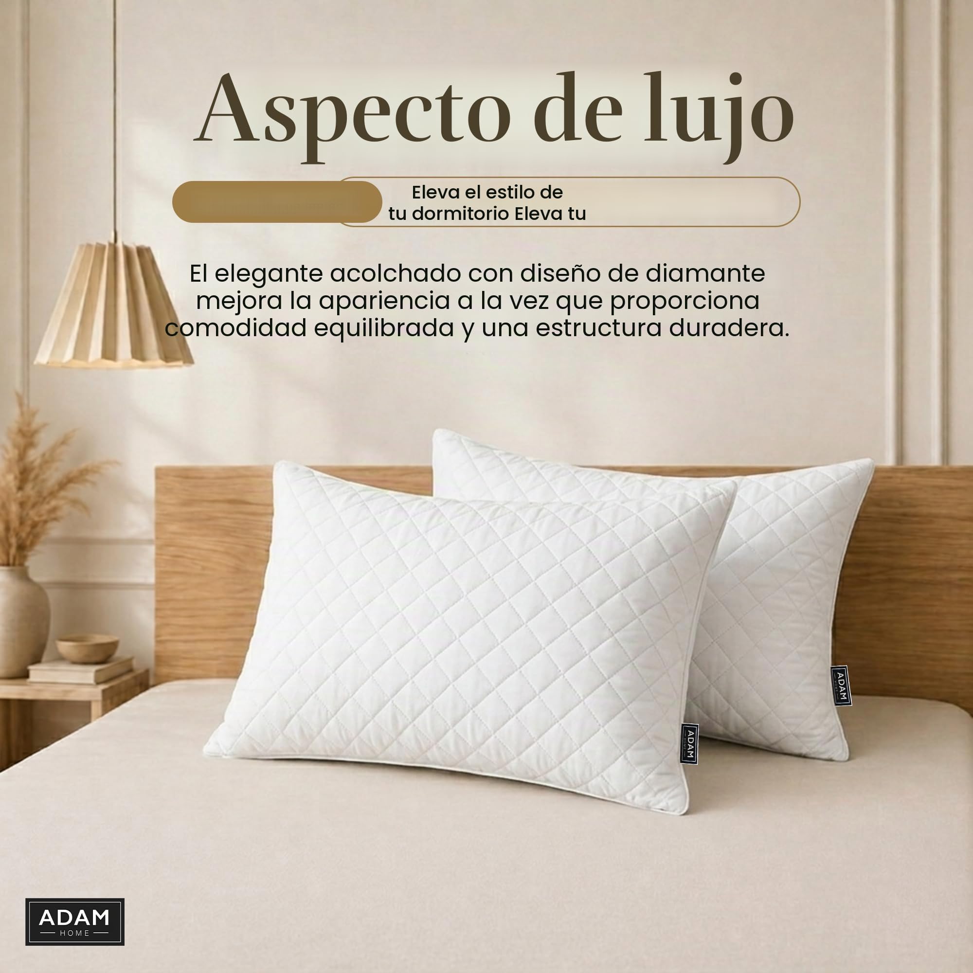 Adam Home Paquete de 6 almohadas prémium con funda acolchada, almohadas rellenas para cama, boca abajo y boca arriba, alternativa al plumón, almohadas de fibra hueca suave