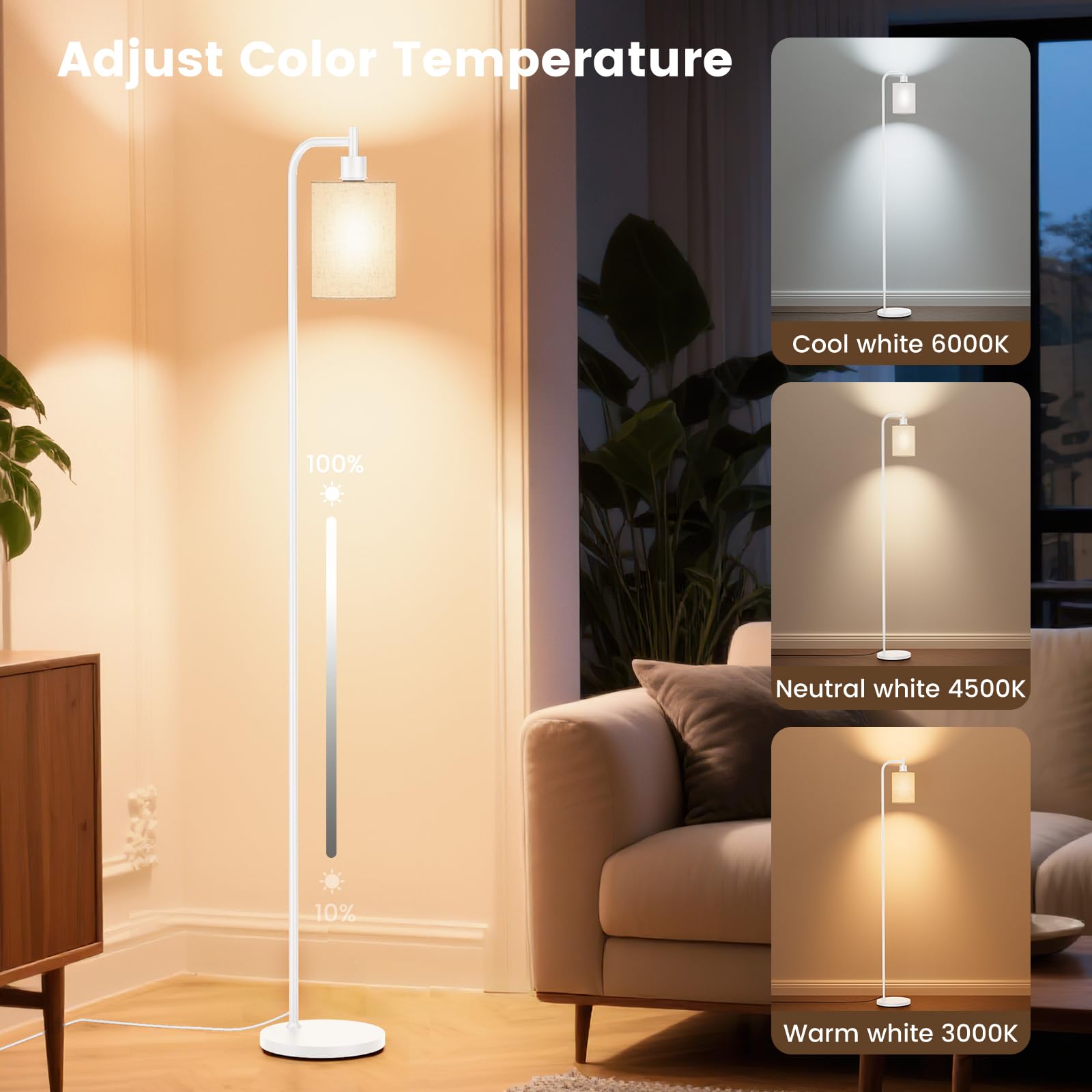 SIBRILLE Lampada a stelo dimmerabile con paralume in lino, lampada a LED con telecomando e 3 temperature di colore, moderna lampada a stelo per soggiorno, camera da letto, ufficio e angoli, con