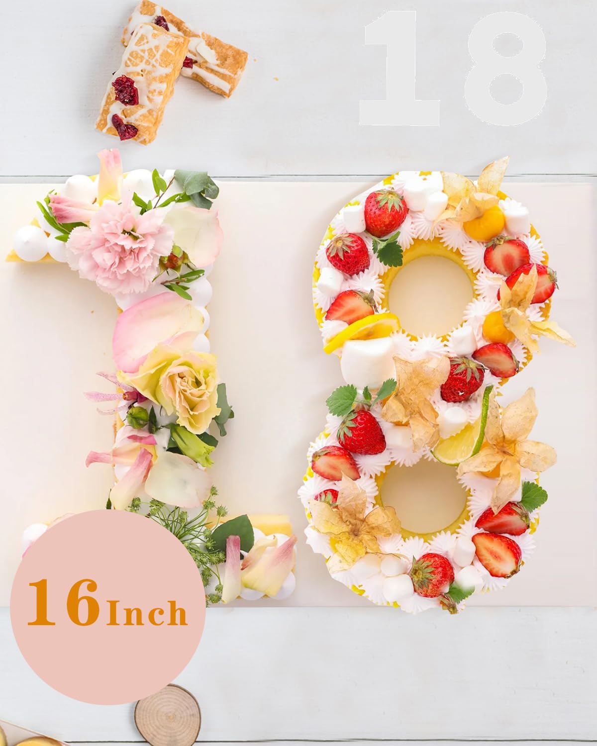 EORTA 0-8 Numeral Cake Stencils Molds 16 Inch Arabic Number Dessert Maker Decorative Fillings Layered Kitchen Baking Tools for DIY Wedding Birthday Anniversary, White, Over Large