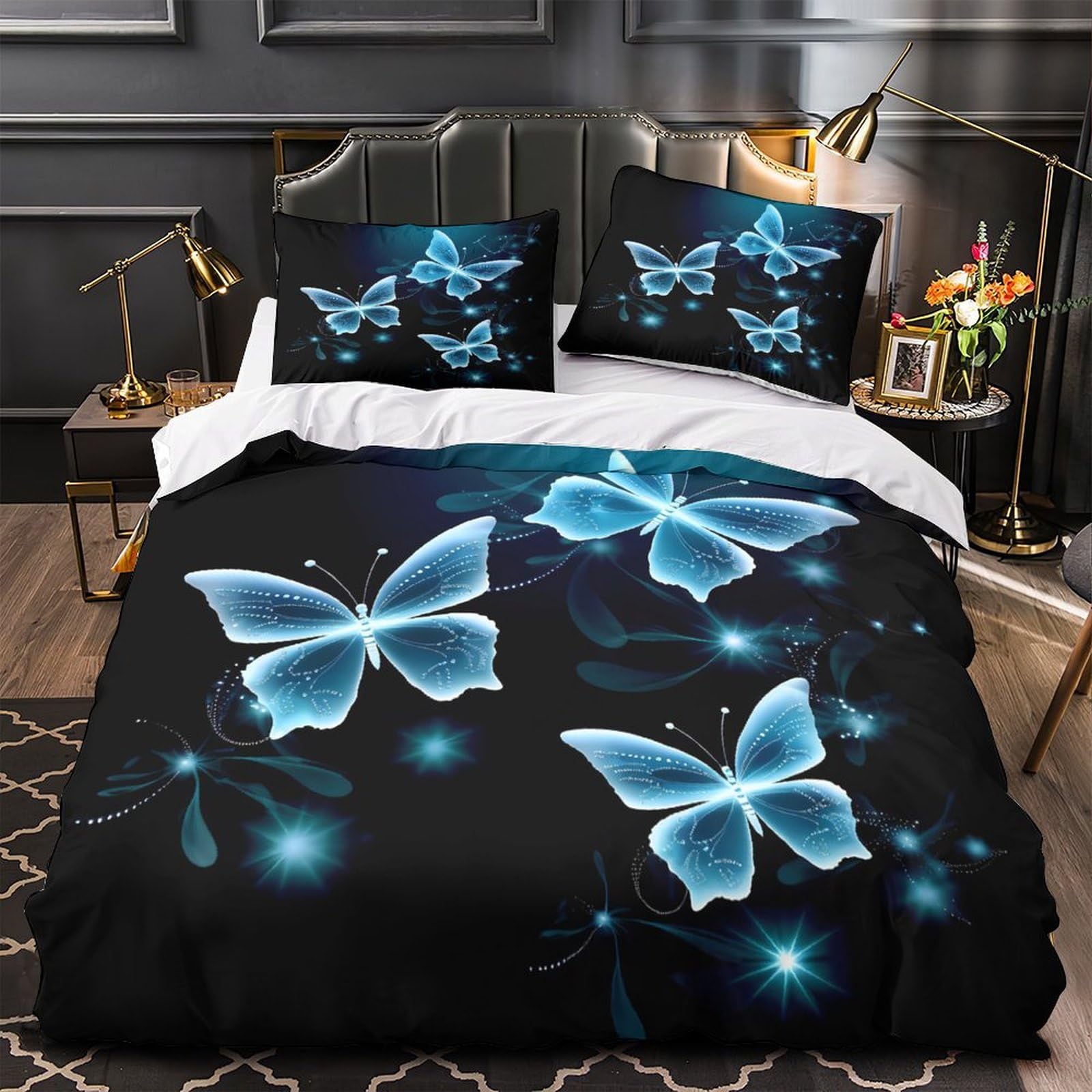 Parure de lit papillon bleu 3D anti-transpiration pour enfant