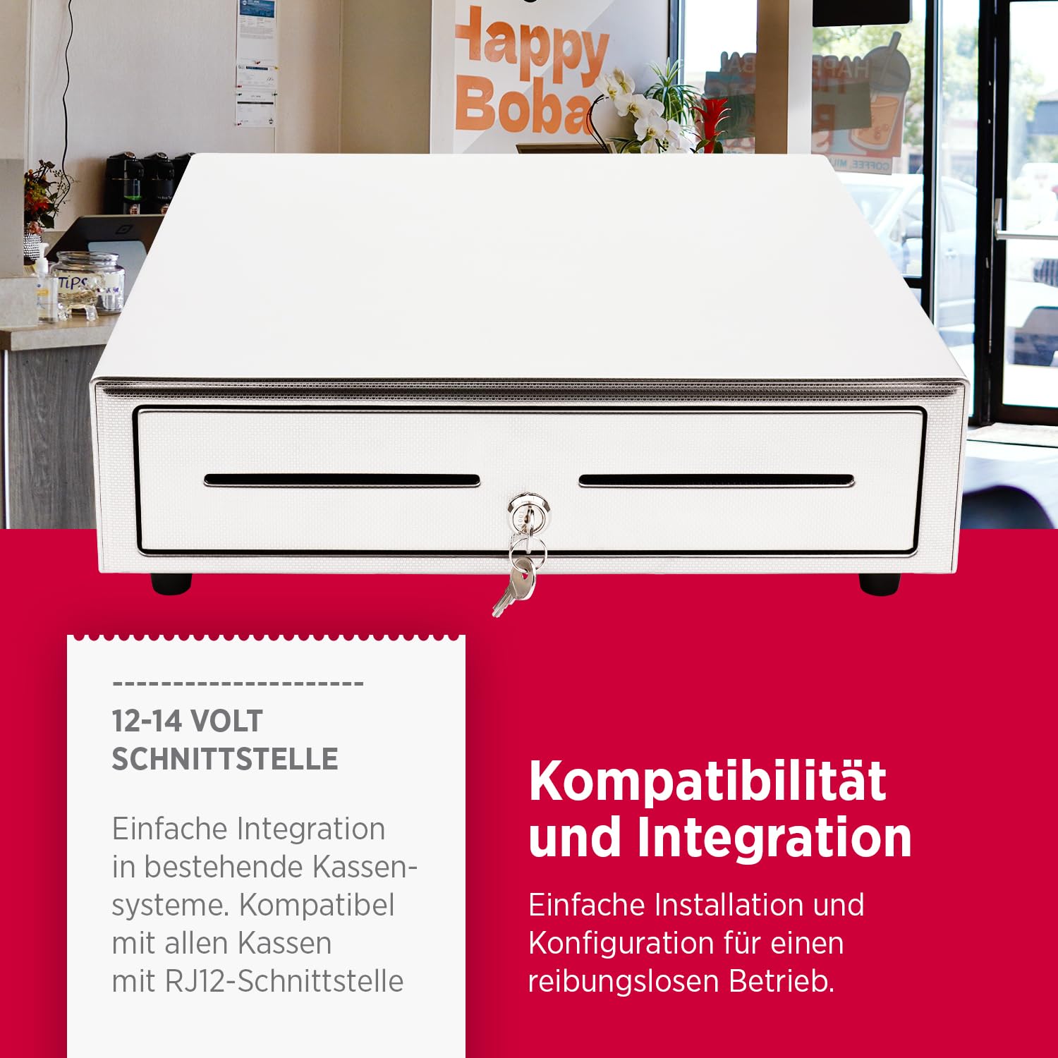 Olympia LD 410S Kassenschublade | Geldkassette abschließbar mit Einwurfschlitz | RJ12-kompatibel | 8 Münz- & 4 Scheinfächer+Halteklammern | Metallgeldbox für Handel & Gastronomie | 41,5x41x10,4 cm