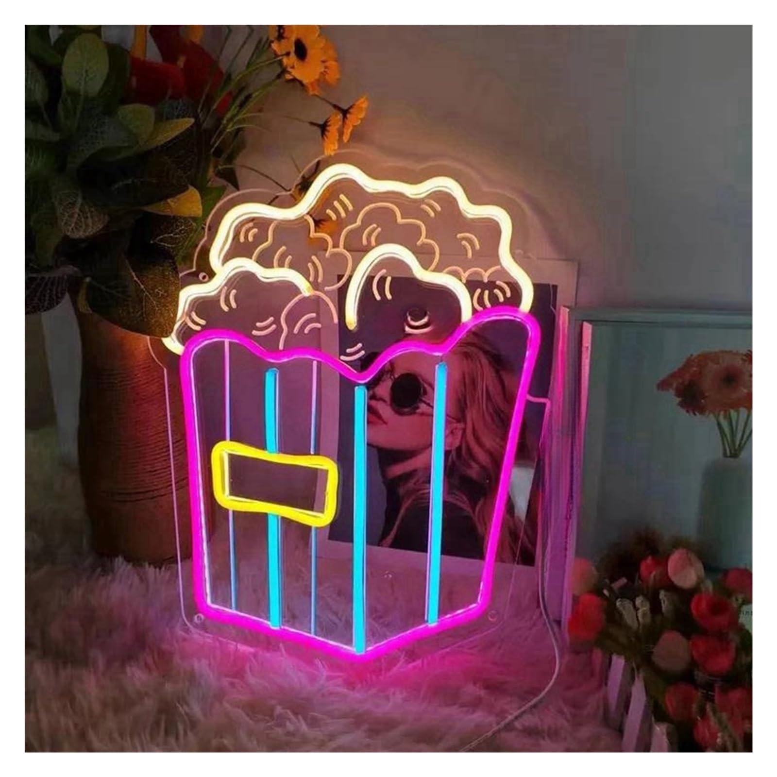 LEMST Signs Lamp French Fries Popcorn Neon Signs USB Powered Adjustable Brightness Business Neon Lights, for Shop Window Decor 26cmx30cm(A)
