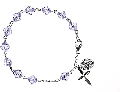 Vista 3 de Pulsera de rosario para mujer católica hecha con piedras preciosas, cristal austriaco, cristal o cuentas deportivas