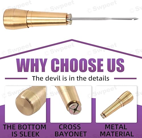 Miniatura 4 de Swpeet Kit de punzón y aguja de cuero de lona portátil de 19 piezas con cordón encerado de nailon, juego surtido de dedales de hilo de cobre,