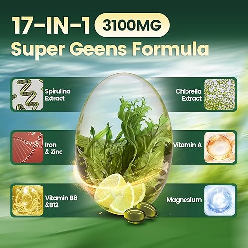 Miniatura 4 de Cápsulas orgánicas de espirulina y clorella  3100 mg  Cápsulas de clorofila  Superalimento vegano rico en proteínas, clorofila, vitaminas y