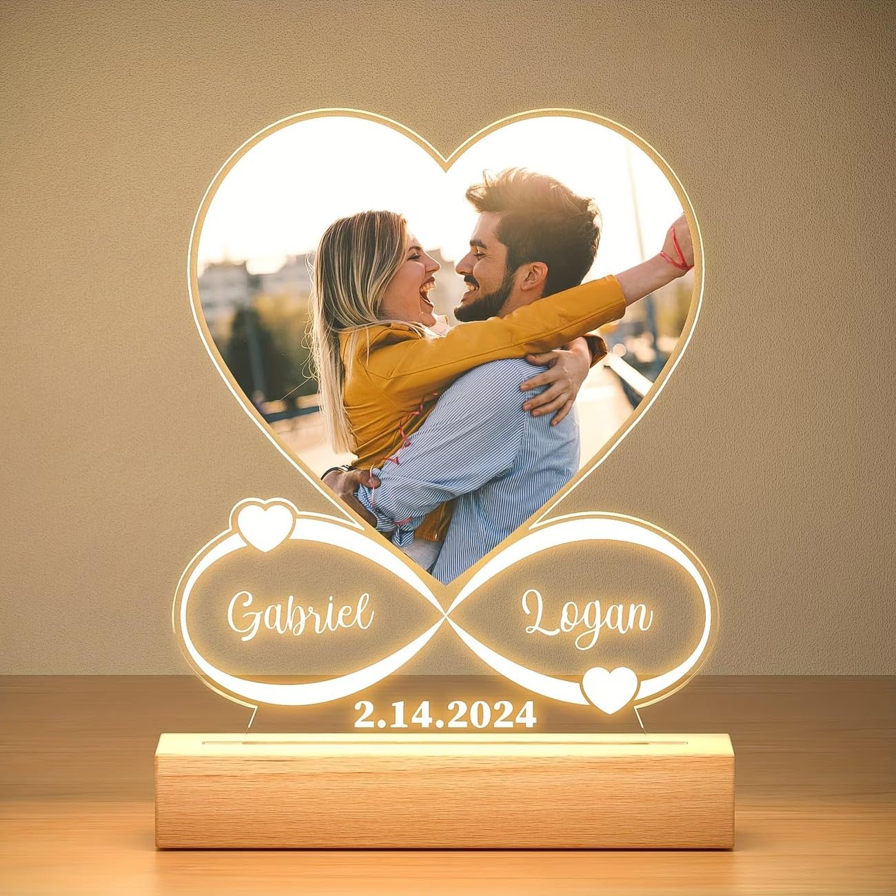 SNAPTRAP Personalized Heart Infinity LED Photo Lamp with Wooden Base | Warm White Light | Customized Photo with Name Gift for Couples, Wife, Husband | Anniversary, Wedding & Valentine Gift-image-35