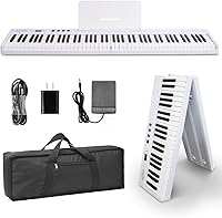 AiJoy 88-Key Portable Folding Piano Keyboard with Semi-Weighted Keys, 128 Tones, USB-MIDI, Sustain Pedal - Beginner Electric Piano, White