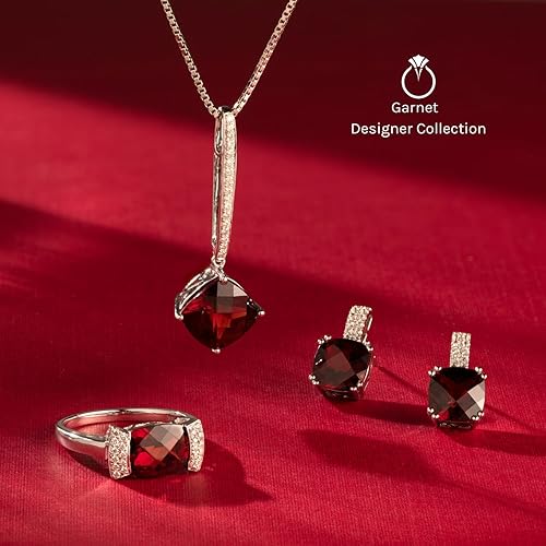 Miniatura 4 de PEORA Anillo de granate para mujer, oro blanco de 14 quilates con topacio blanco, piedra natal de piedra preciosa auténtica, 1.38 quilates de corte