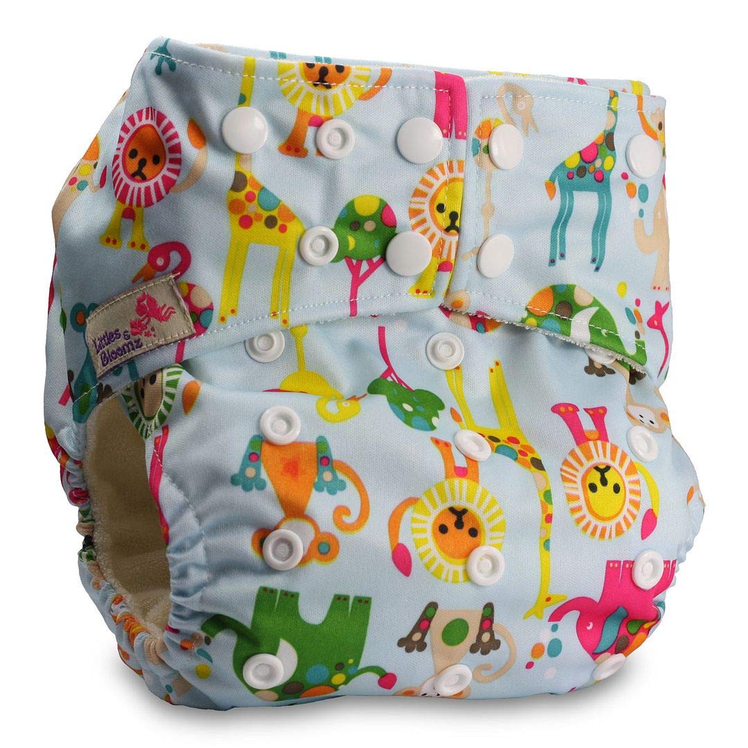 Littles & Bloomz, Baby Cloth Washable Reusable Nappy Pocket Diaper Bamboo, Fastener: Popper, Pattern 14, with 1 Bamboo Charcoal Insert