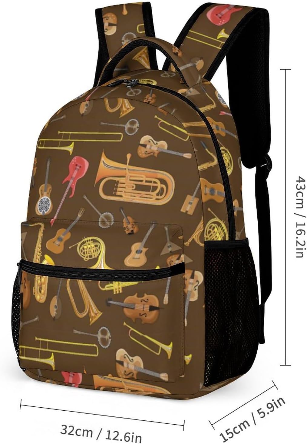 Trumpet Musical Instrument Pattern 3 Piece Backpack Sets With Lunch Bag Pencil Case Combination Hiking Travel Work