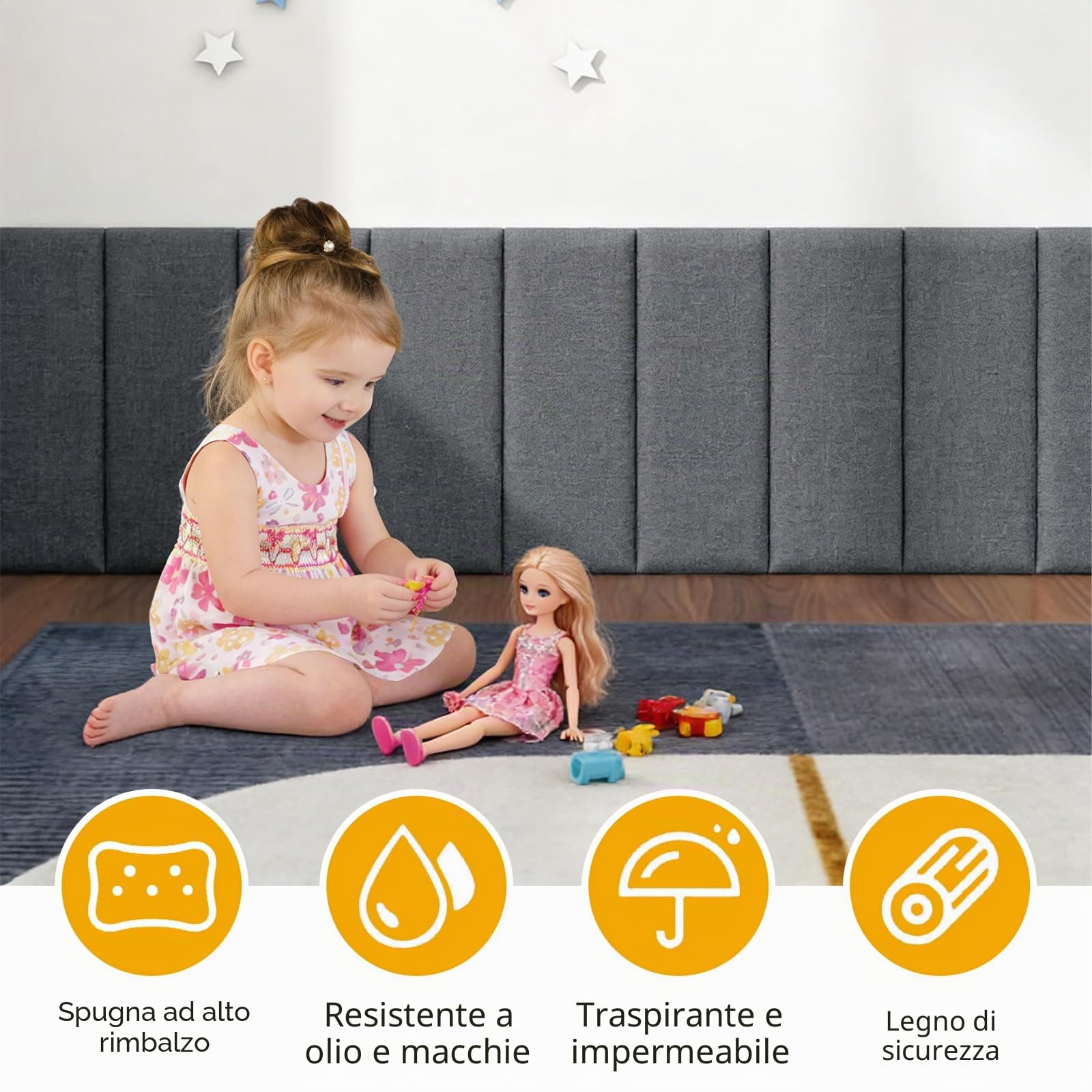 MeYuxg 4 pezzi Pannello Da Parete 3D,40x20cm Pannello Imbottito in Cotone-Lino Autoadesivo,Anti Rivestimento Murale,per cameretta dei bambini, per testiera e letto (Grigio Chiaro)
