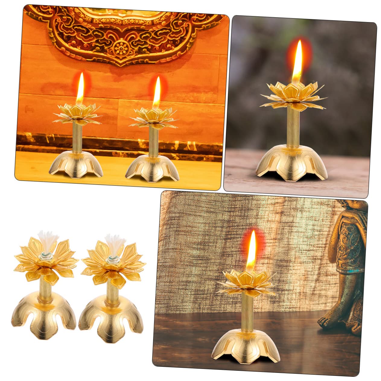 4 Pcs Sacrificial Lamp Simple Buddha Supply Home Decoration Lotus Wick Holder Home Ornament Wick Stand Lotus Design Wick Rack Alloy Candlestick Wick Storage Rack Wick Oil Holder
