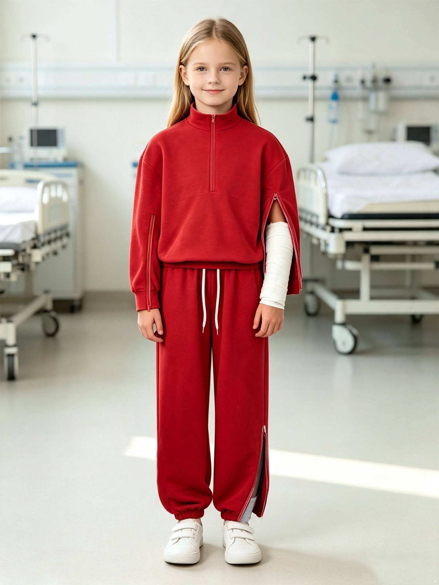 Jungen Genesungskleiderensembles Sportanzug Adaptive Kleidung Set | Schulanfang,Zwei Stücke,Seitenreissverschluss,Genesungsanzug Nach Operation,Baumwolle,Reißverschluss,Abreißbar,Laufen