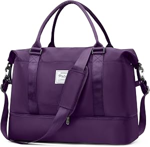 Travel Duffel Bag Sports Gym Tote Bag for Women, Carry on Luggage Bag for Airplanes, Lightweight Weekender Overnight Shoulder Bag Waterproof Beach Hospital Bag with Shoes Compartment,A08-Dark Purple