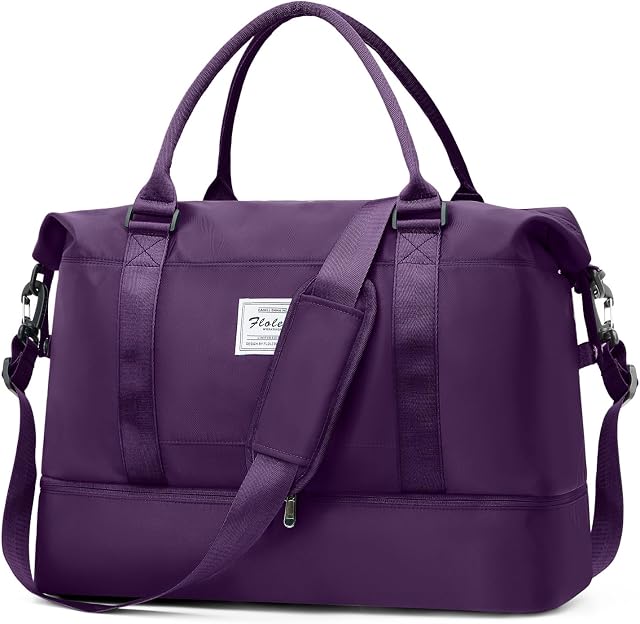 Sac de voyage Duffel Sac de sport de gym pour femmes, sac à bagages pour avions, sac de nuit léger Weekender Overnight Epaule Bag imperméable Beach Hospital Sac avec compartiment de chaussures,A08-Dark violet