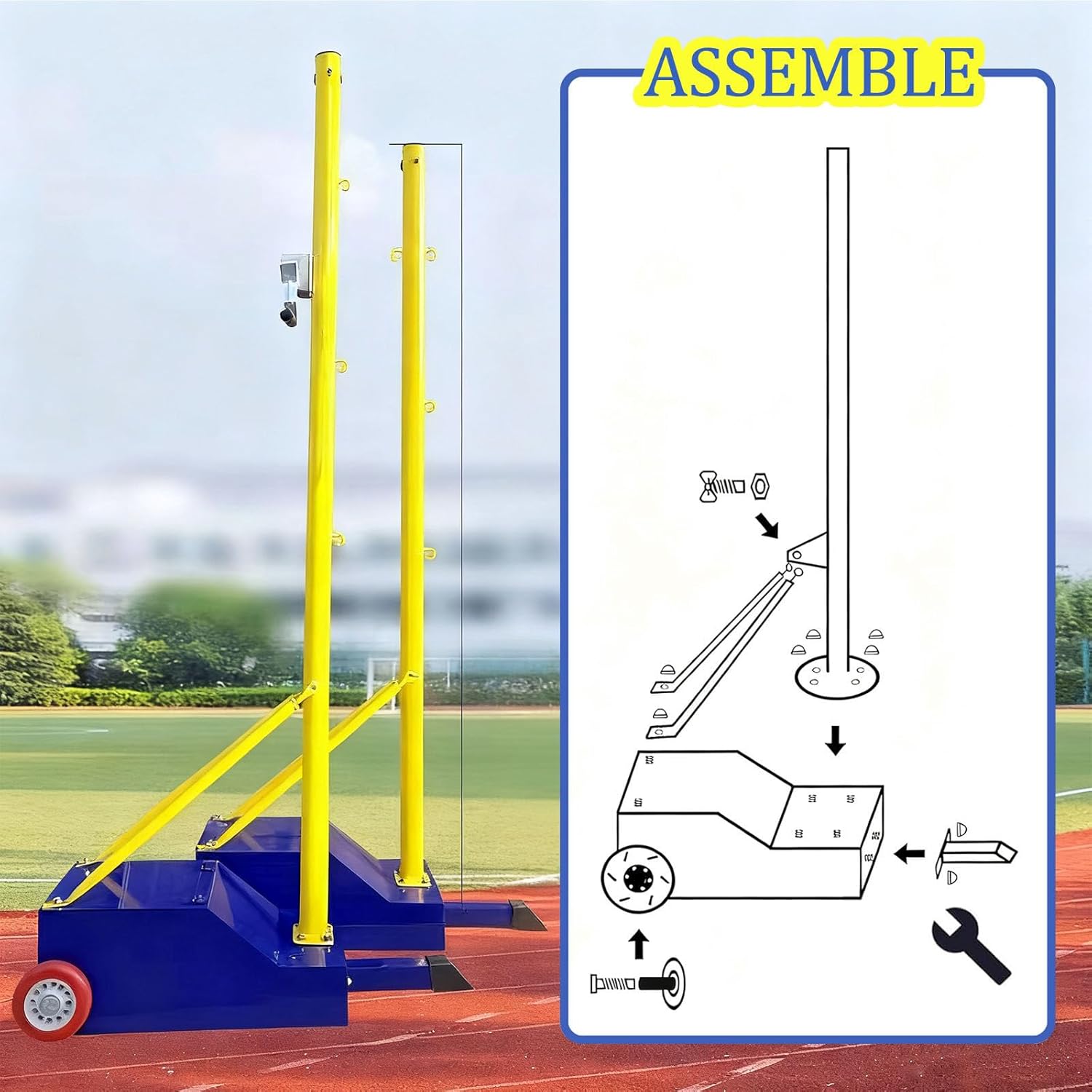 Upgraded Badminton/Soft Volleyball Poles with Adjustable Height (5.1-6.9ft), Portable Wheels & Steel Base, Suitable for Backyard, Beach Park, Outdoor Indoor Games