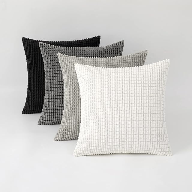 MIULEE Cushion Covers Striped Corduroy Fabric Square Throw Pillow Cover Decorative Pillowcases with Invisible Zipper for Sofa Chair Couch Bedroom 18x18 inch 45x45cm 4 Pieces Cool Series