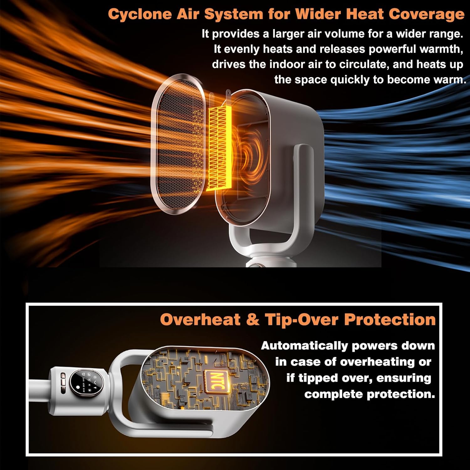 1500W Smart Space Heater with Thermostat, 120° Oscillation & Tilt Adjustment, Remote Control, Timer, Safety Protections, Quiet Portable Electric Heater for Bedroom, Office, Large Room