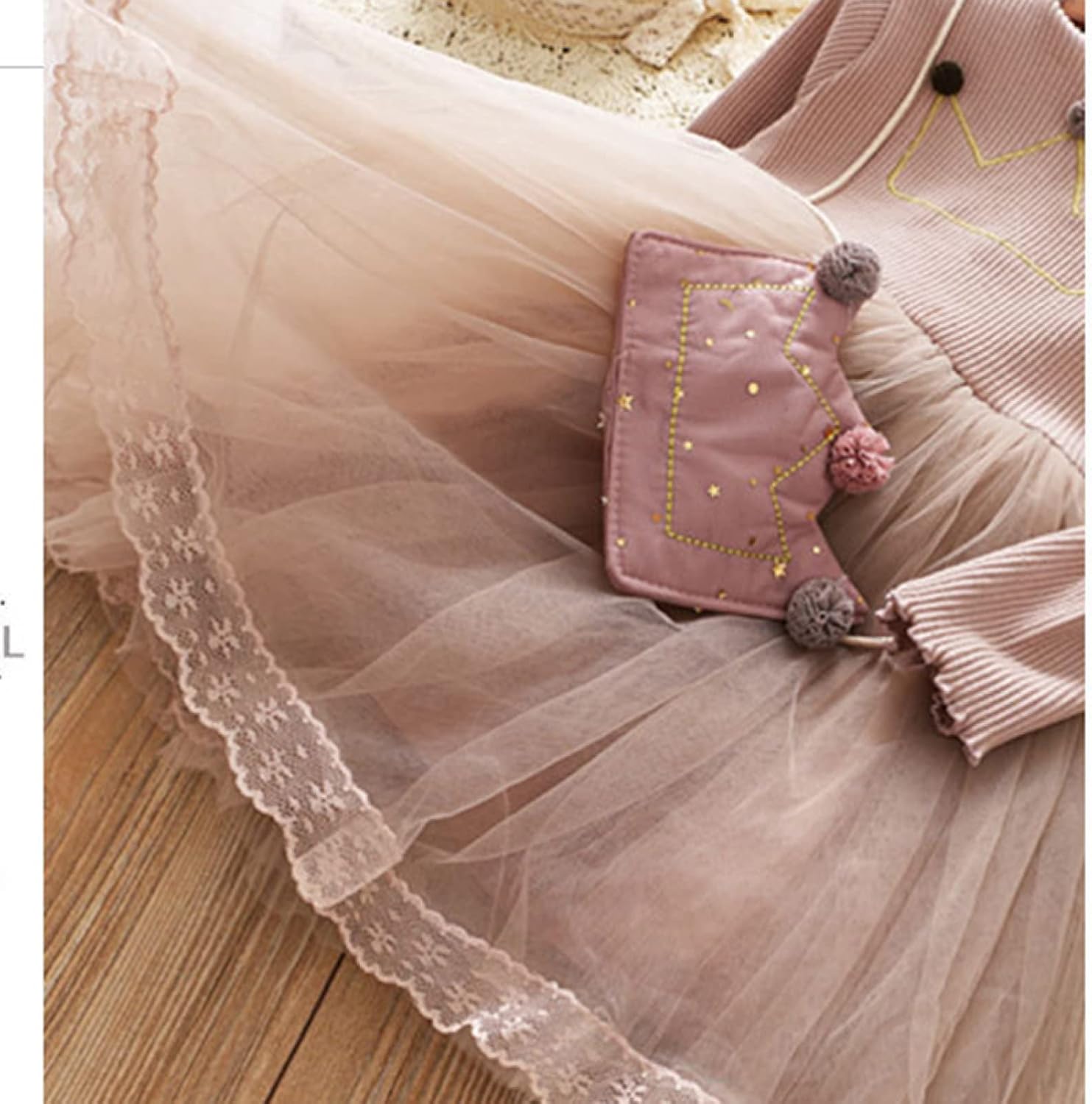 [qkeusf] ベビー服 長袖 チュールスカート ワンピース 女の子 春秋 子供 ドレス チュール カジュアル 無地 ふんわり 可