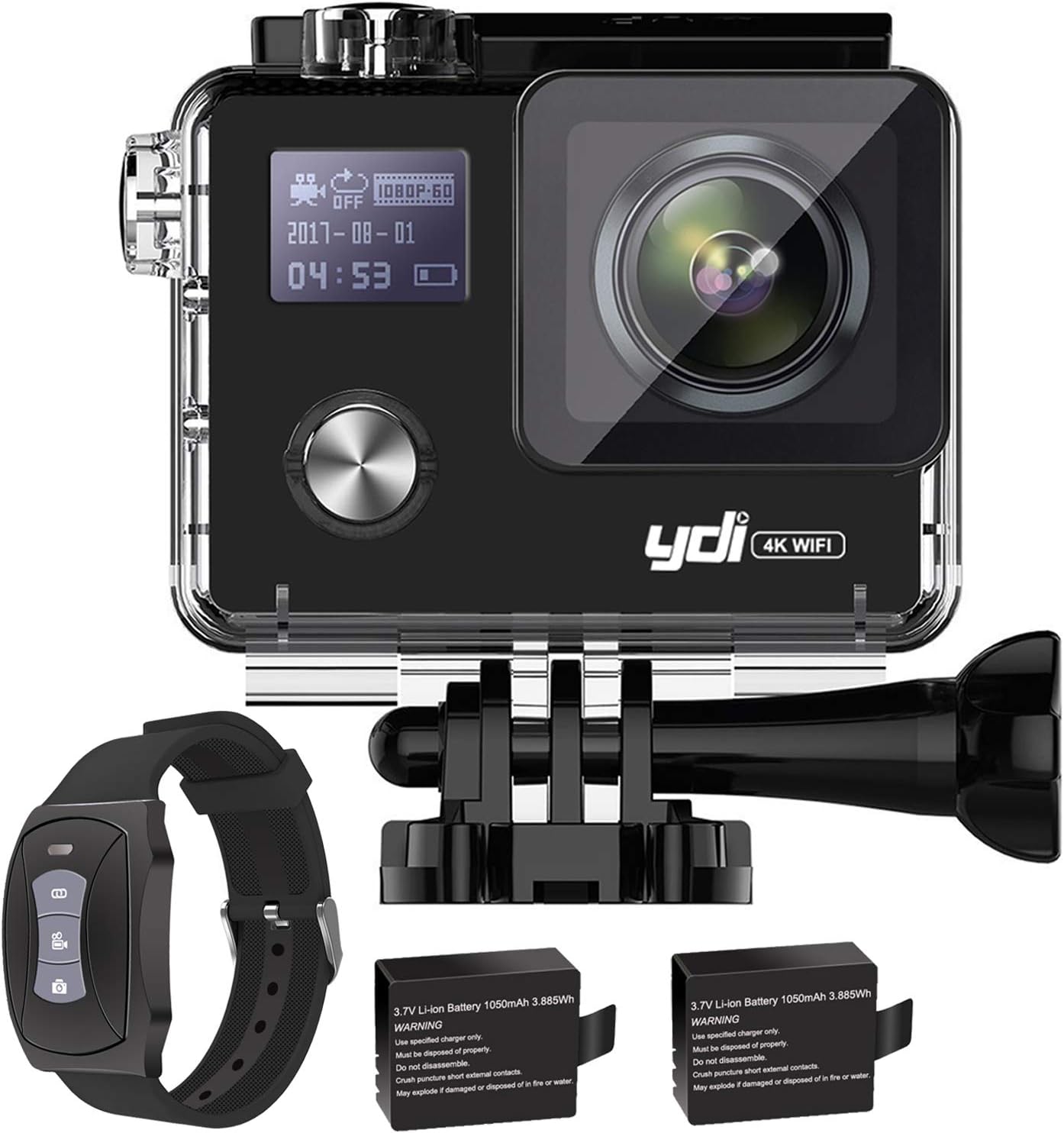 YDI G80 Action Camera 4K Waterproof 20MP Ultra HD Dual Screen WiFi Gyro Anti-shake Helmet Sports Cam underwater up to 30M with 2.4G Remote Control/2*1050 mAh Batteries/Mounting Accessories Kits