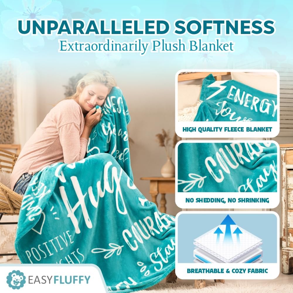 Get Well Gift for Women & Men - Super Soft Hug Blanket with Inspirational Words - Healing Blanket Care Package Comforting Gift During Hard Times - 50"x 60" (Teal) - Image 4