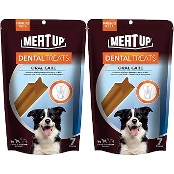 Meat Up Dental Treats, Oral Care Dog Treats For All Life Stages, Chicken Flavor- 7 Sticks, 165g (Buy 1 Get 1 Free)