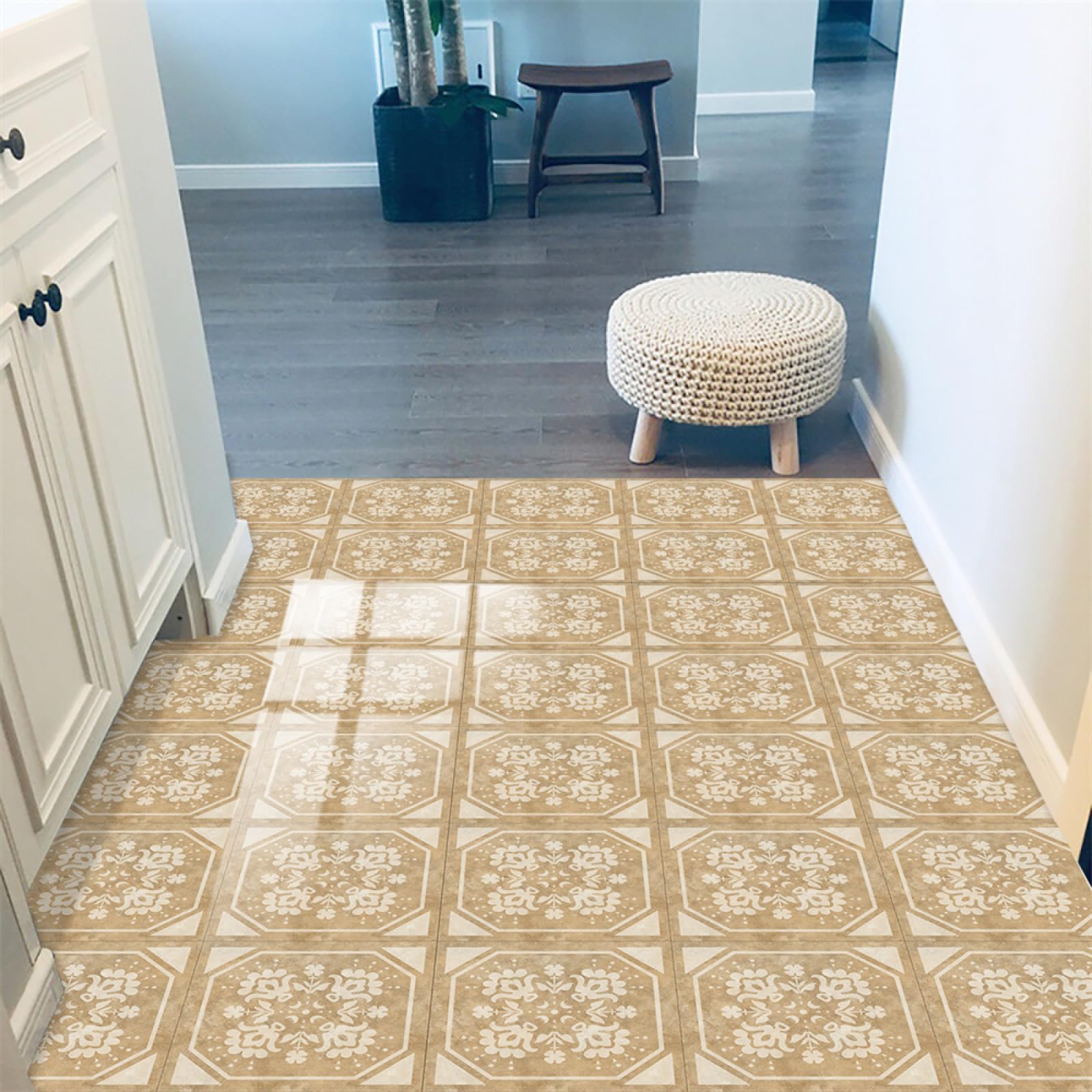 LMYSXAOZ Tile Stickers Vintage Flowers Brown Kitchen Stick On Tiles Transfers PVC Self Adhesive Wall Durable Peel and Floor for Bathroom Oil-Proof Removable 15x15cm/10 Pcs