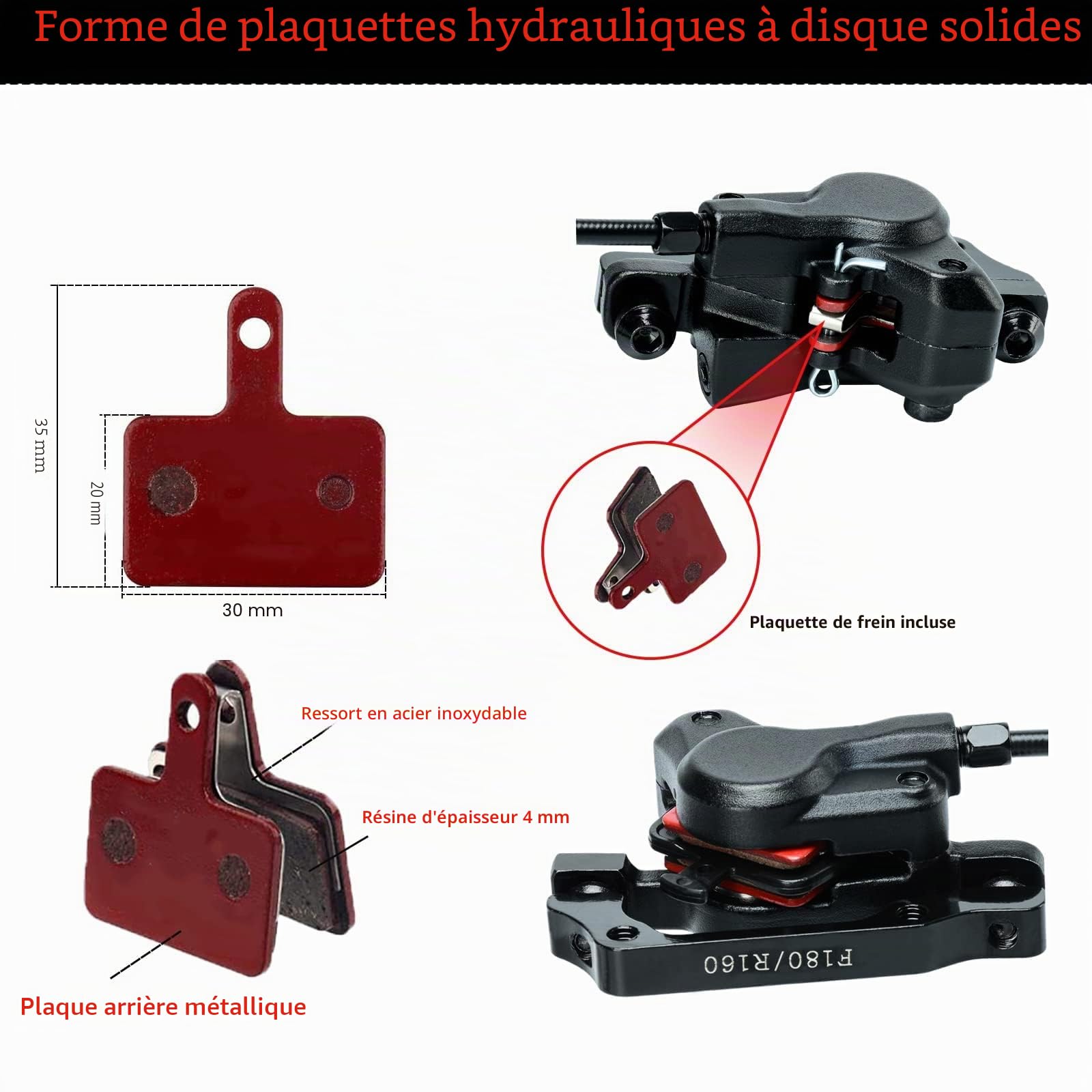 Kit de frein à disque de vélo, ensemble de frein à disque hydraulique avec étrier de pression d'huile en aluminium et levier de frein de vélo en alliage d'aluminium, 2 rotors de 140 mm/160 mm/180 mm