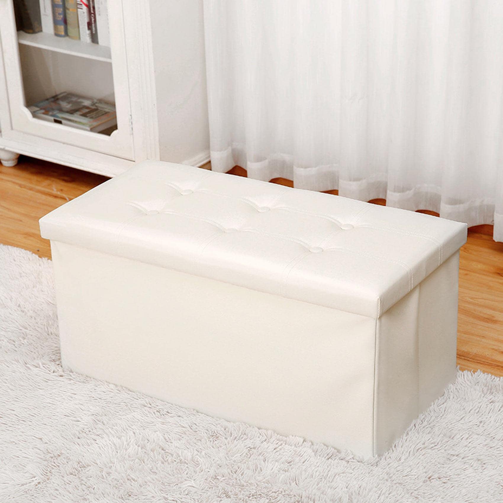 Boîte de Rangement Carrée et Tabouret de Pied Ottoman Résistant à l'Eau