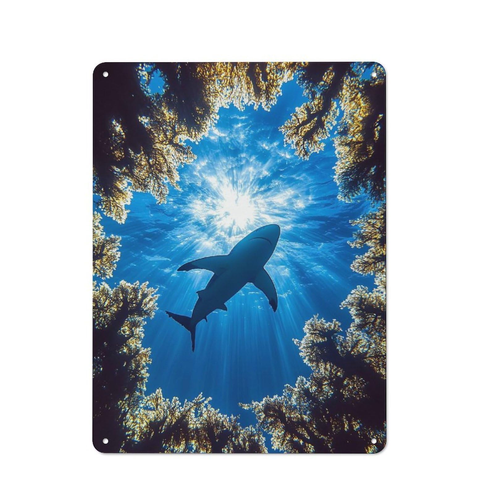 Junmoney Style-4 Vintage Tin Sign With Shark Swimming Under The Sea Design 40X30cm, Nostalgic Nostalgic Wall Art For Living Room, Hallway, Kitchen Or Cafe