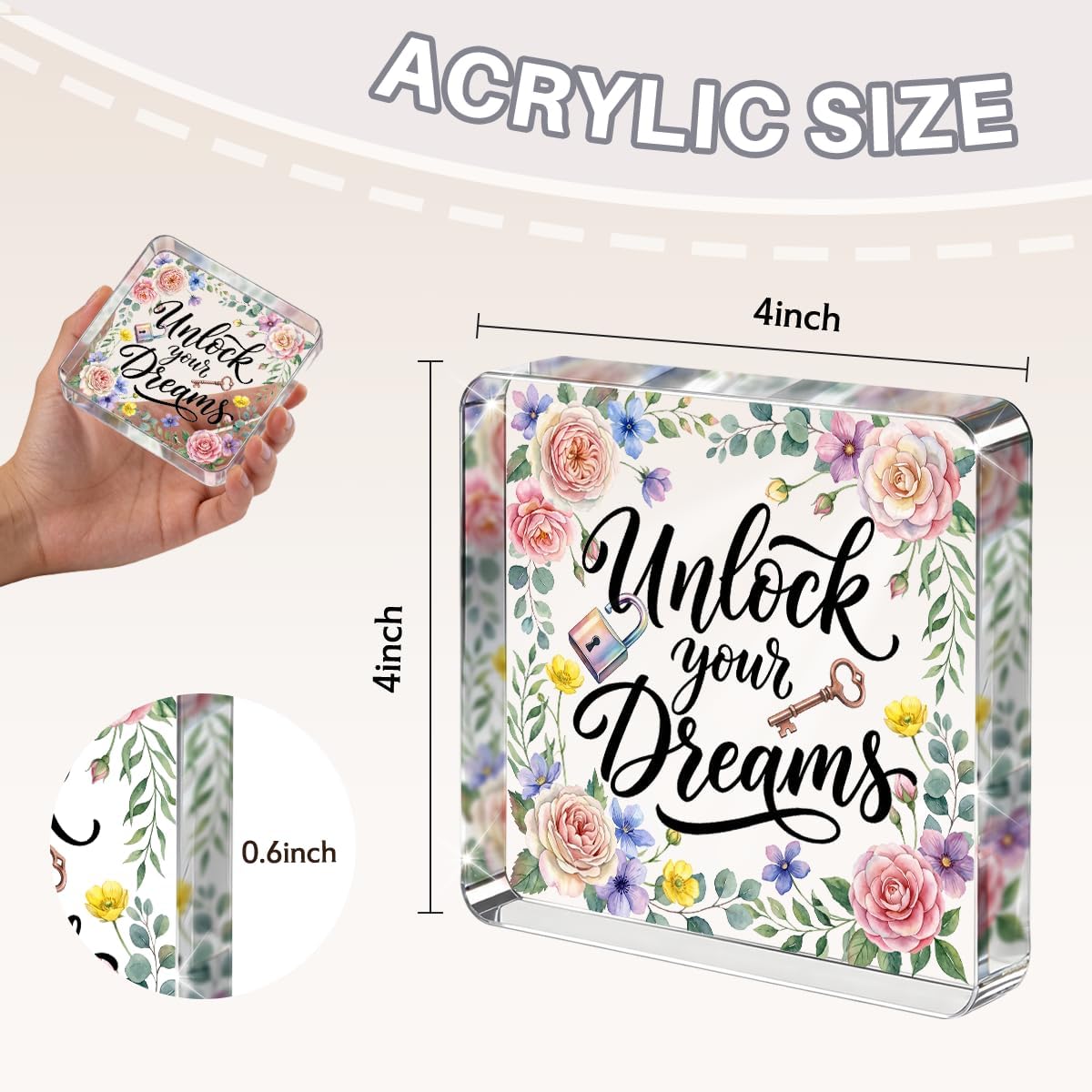 Inspirational Quotes Desk Decor, Cute Floral Acrylic Sign, Positive Affirmations Office Desk Accessories Table Decor for Home Bedroom Living Room Nursery Decorations, Funny Gifts for Bridesmaid 4x4'' image 2