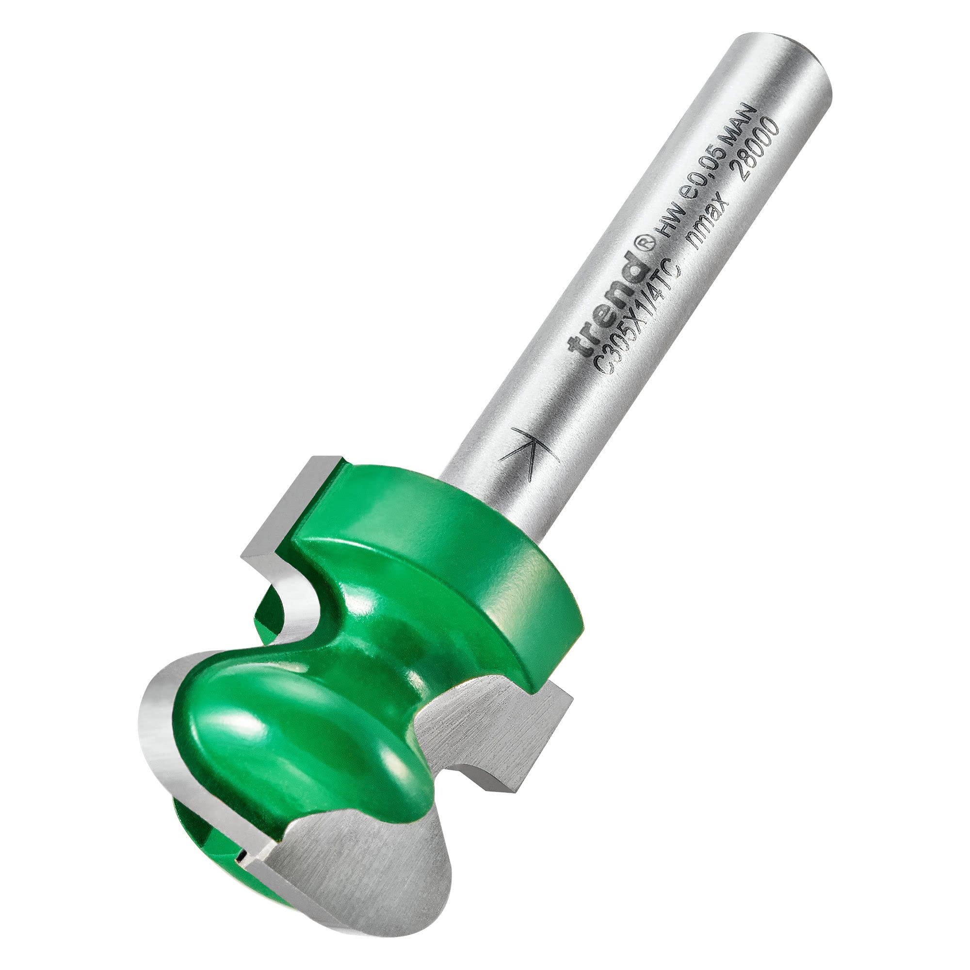 Trend CraftPro Drawer Pull Router Cutter, 1/4 Inch Shank, 19mm Cut Diameter & 4mm Cut Radius, Tungsten Carbide Tipped, C305X1/4TC