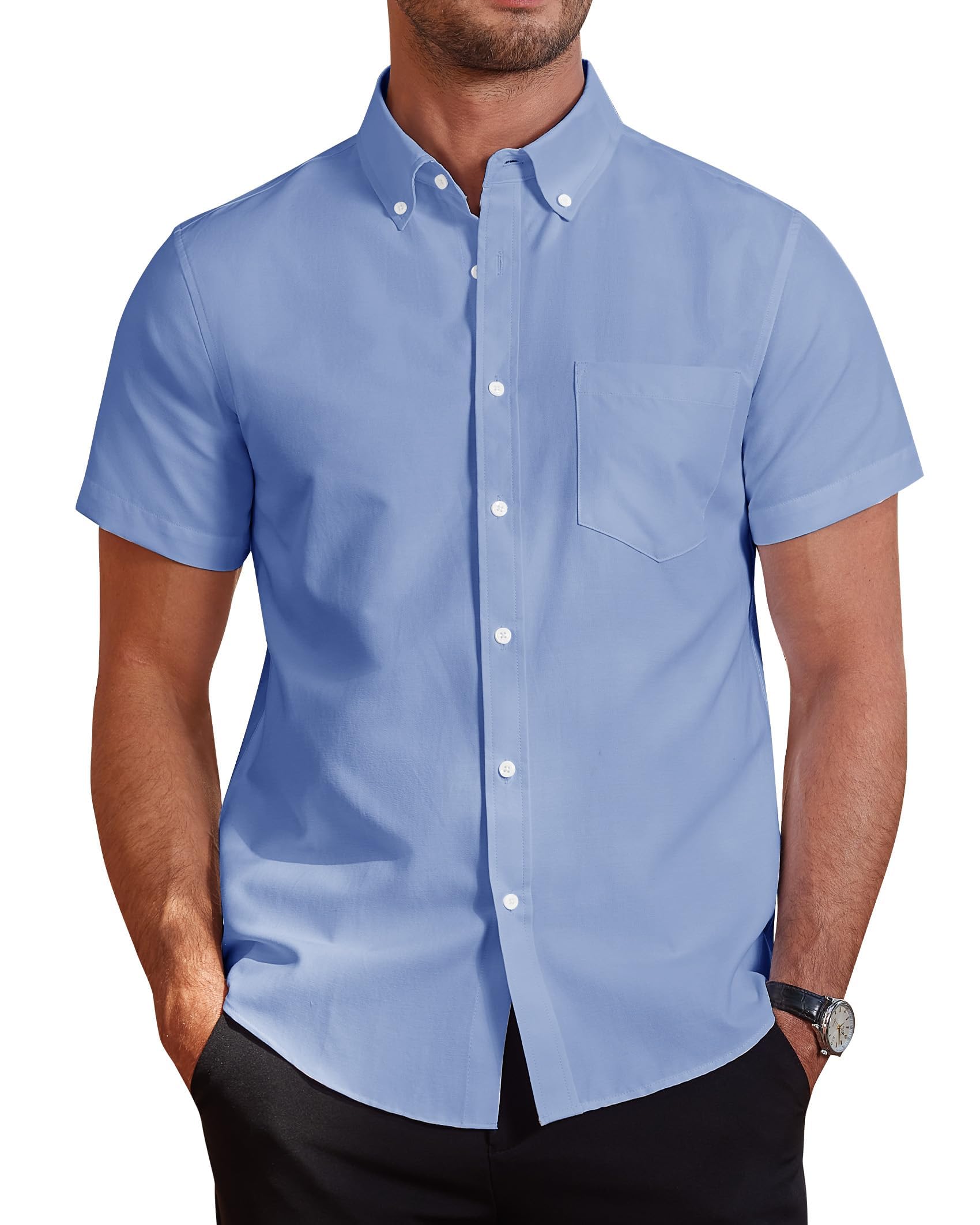 J.VER Hemd Herren Kurzarm Sommerhemd Freizeit Business Oxford Regular Fit Kurzarmhemd Baumwollhemd Button Down Shirt Mit Tasche
