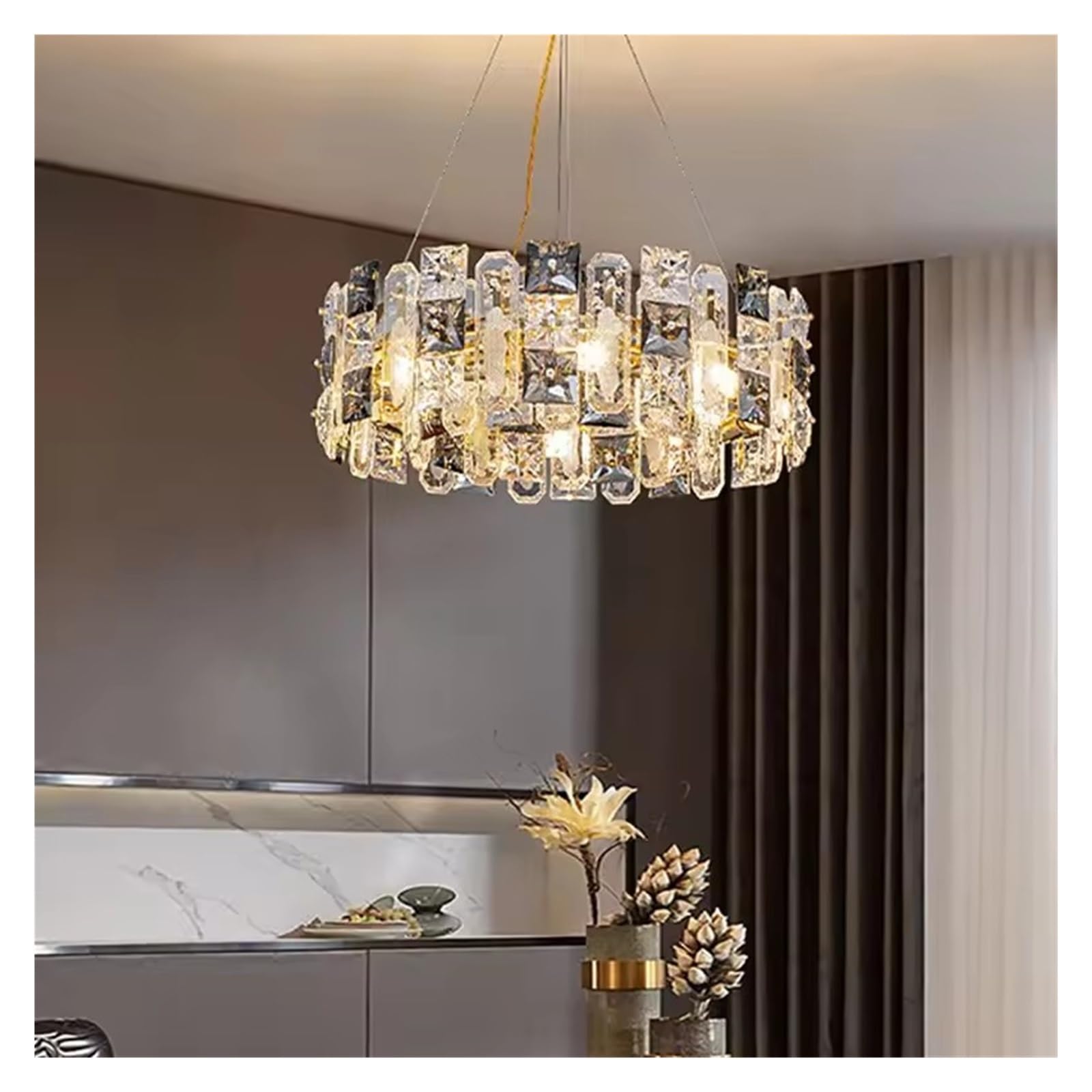 ASerZenith Luxury Crystal Pendant Lights Modern Lustre Living Room Chandelier For Restaurant Ceiling Pendant Lamp Home Decor Light Fixtures,Warm Light-50Cm