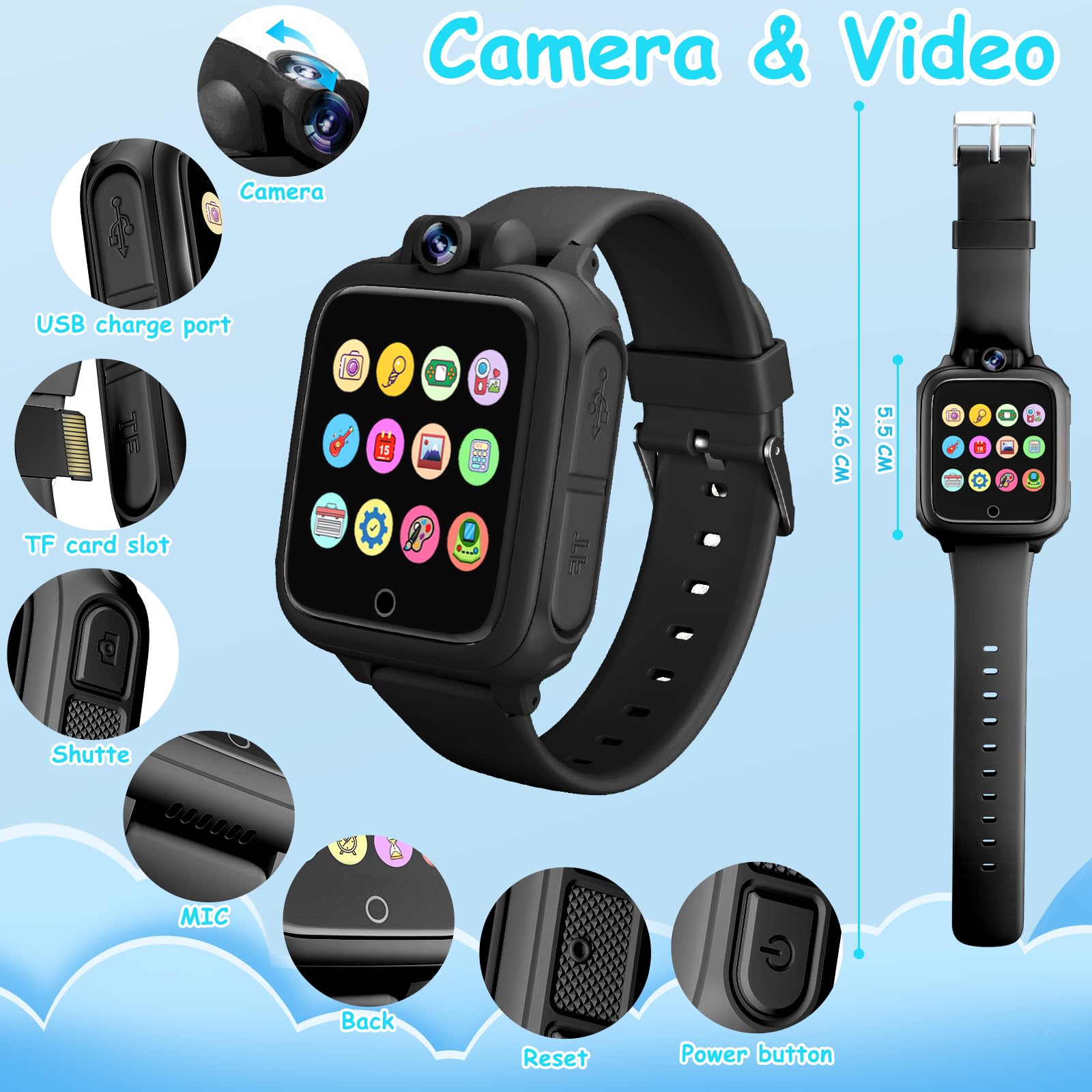 Umblue Smartwatch dla dzieci z krokomierzem i 26 grami, kamerą i muzyką - prezenty i zabawki w wieku 2-13 lat