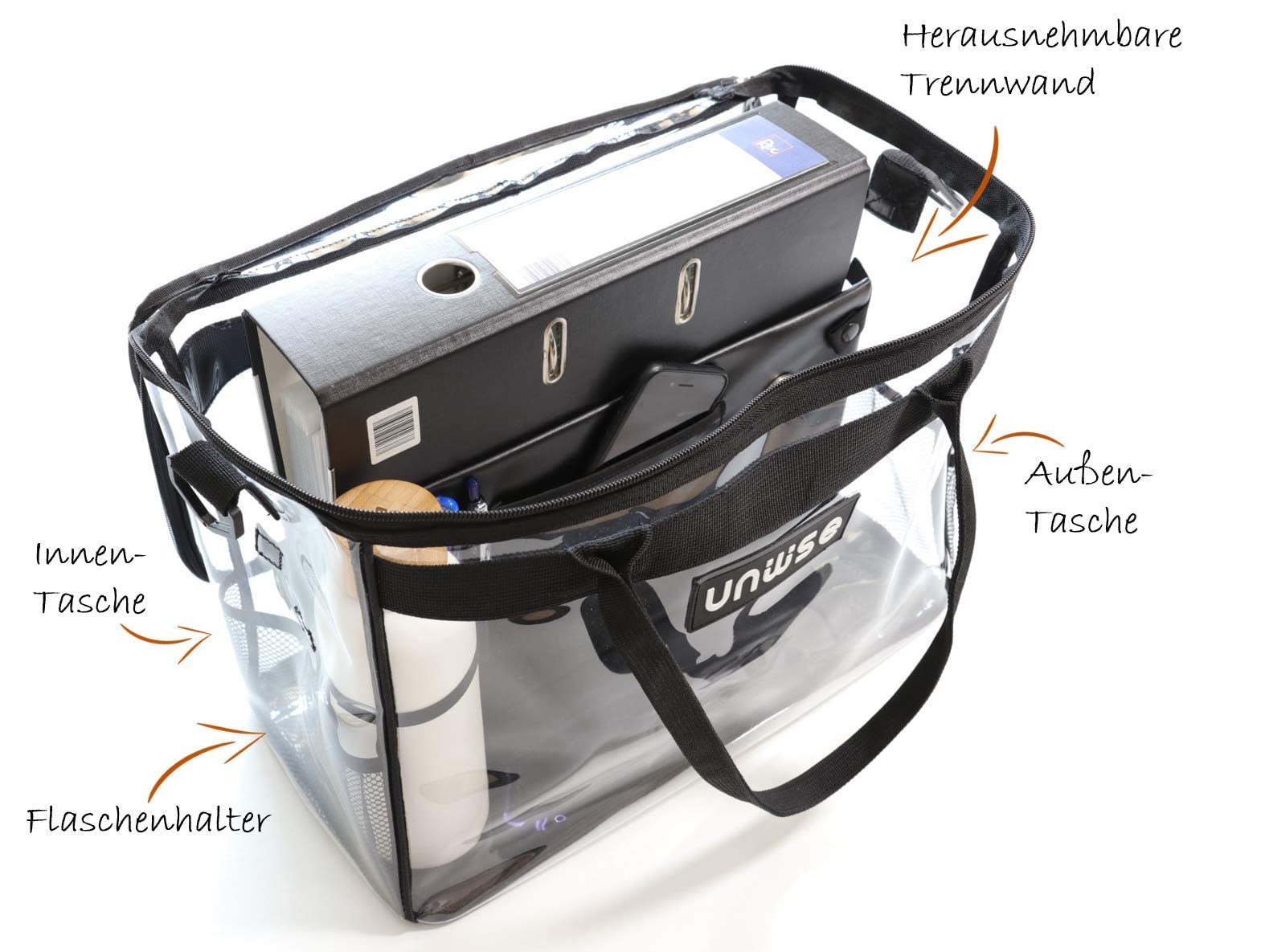 Unwise Wise-bib - Die Bib-Tasche für Ordner, Laptop und Gesetzestexte (transparent)