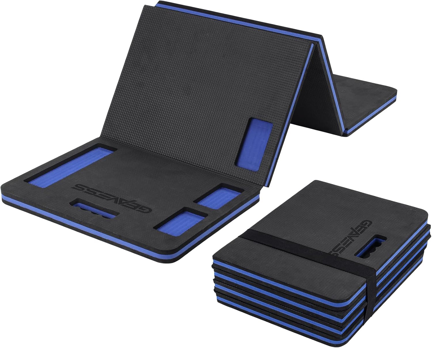 1.1" Foldable Kneeling Pad, Large Supportive Mechanic Mat with Storage Strap & Tool Tray, Extra Thick Comfortable Foam Knee Pad for Gardening, Garage, Workshop Repairing, 47.2"x15.7"