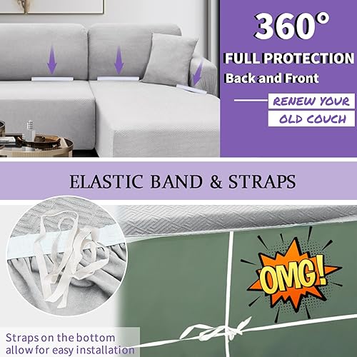 Miniatura 3 de XINEAGE Fundas para sofá modular, 2 piezas, alta elasticidad, en forma de L, con 2 fundas de almohada, fundas de sofá esquineras, con parte inferior