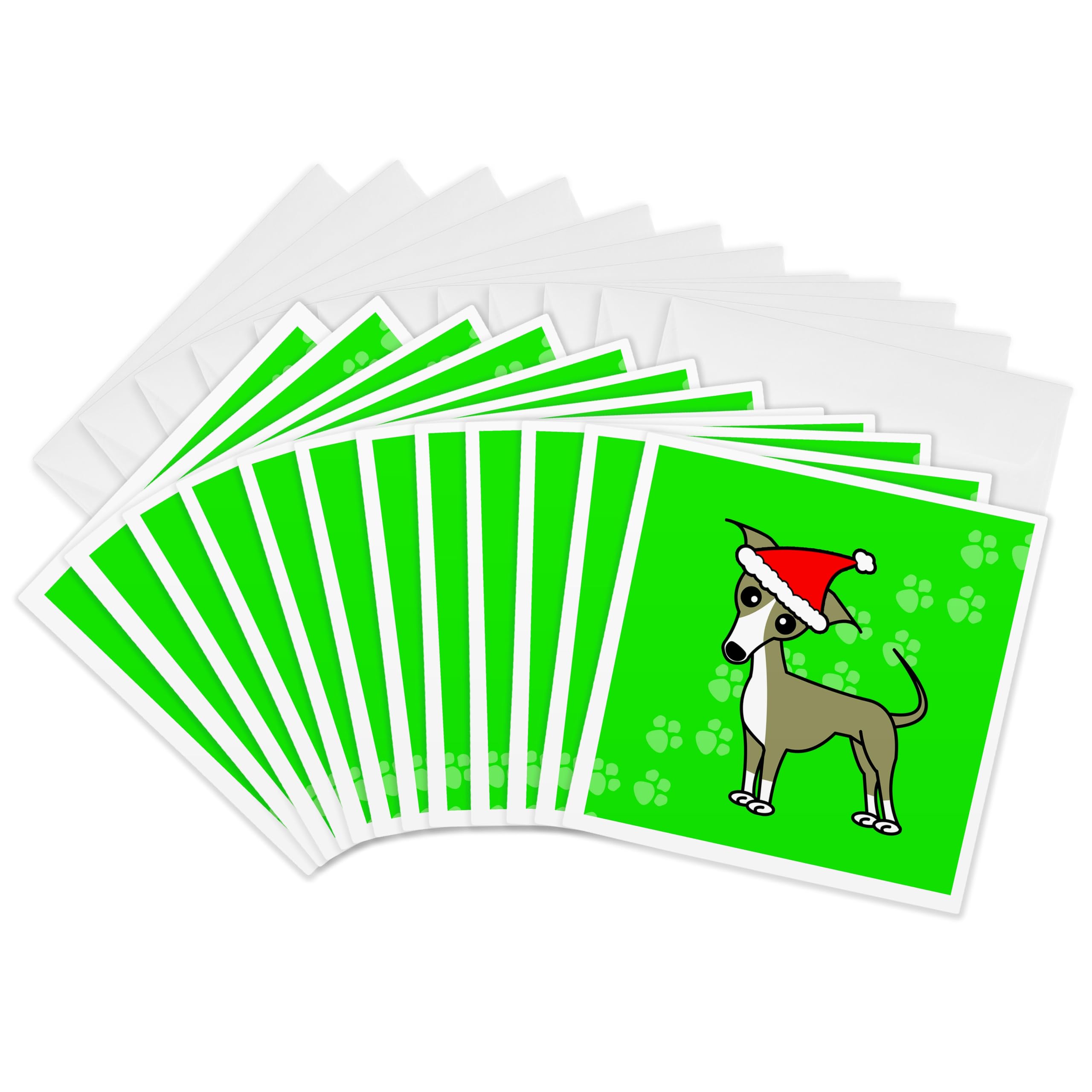 3dRose gc_12097_2 6 x 6-Inch "Cute Fawn Tan Italian Greyhound Red with Santa Hat" Greeting Card (Pack of 12)