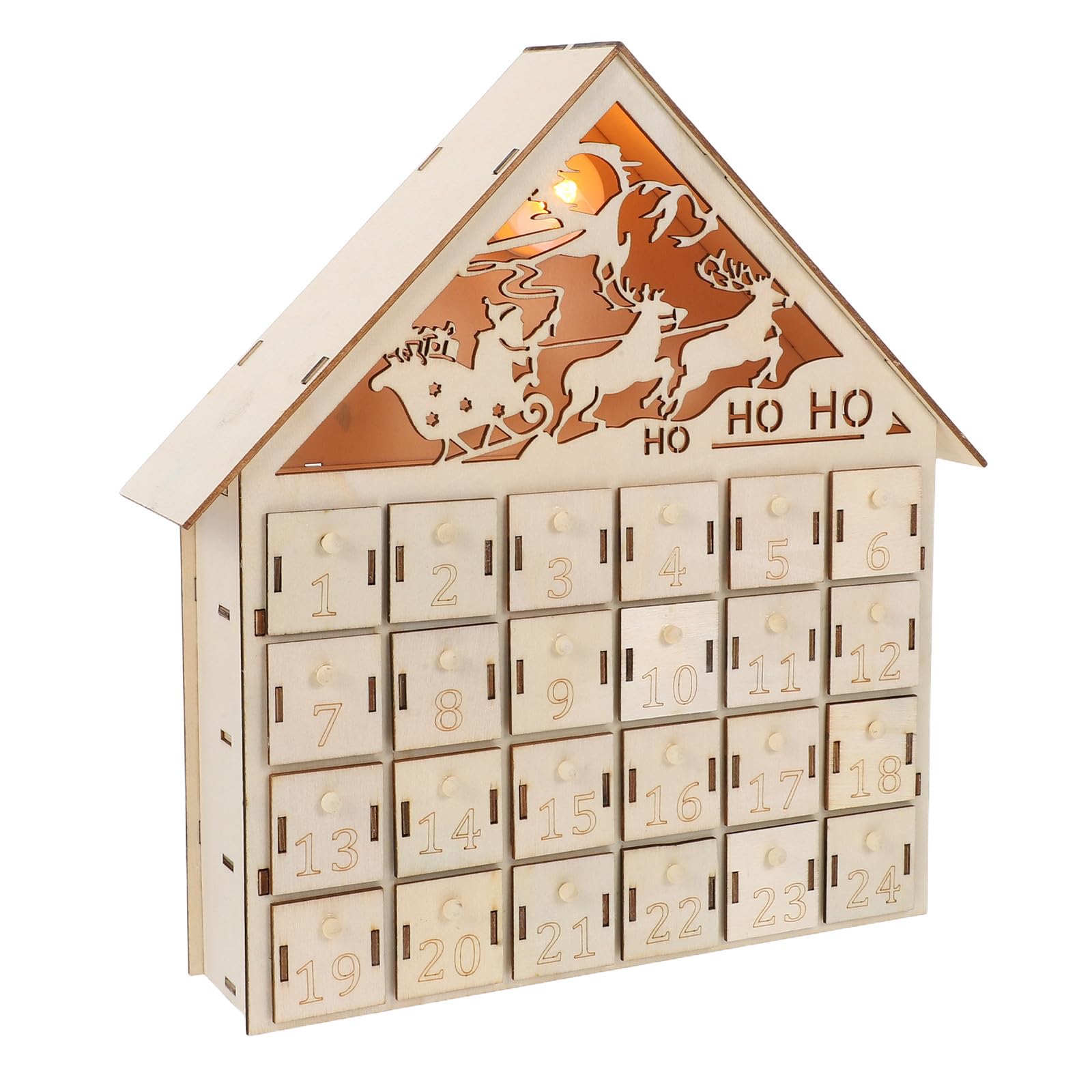 NUOBESTY Calendario de Adviento de Madera 24 Cajones y Luces Led, Adorno Navideño Reutilizable para Reuniones Festivas y Hogar Diseño Rústico Encantador