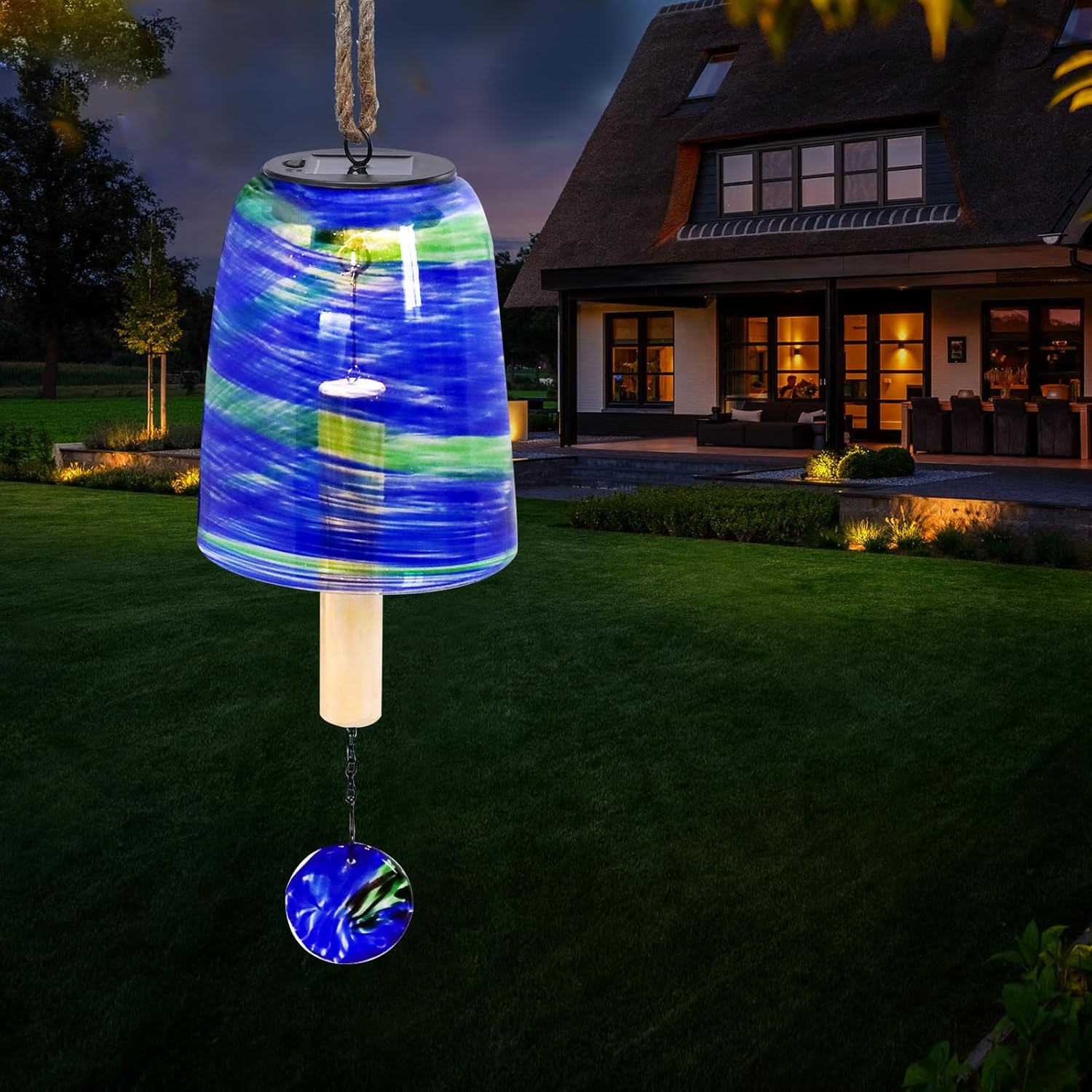 Taman Solar Wind Chime - 28" Glass Solar Lights Wind Chimes Valentine's Day Gift for Outside Deep Tone Decorative Mother's Day Memorial Gift for Home, Outdoor, Yard, Patio, Balcony, Garden Decor