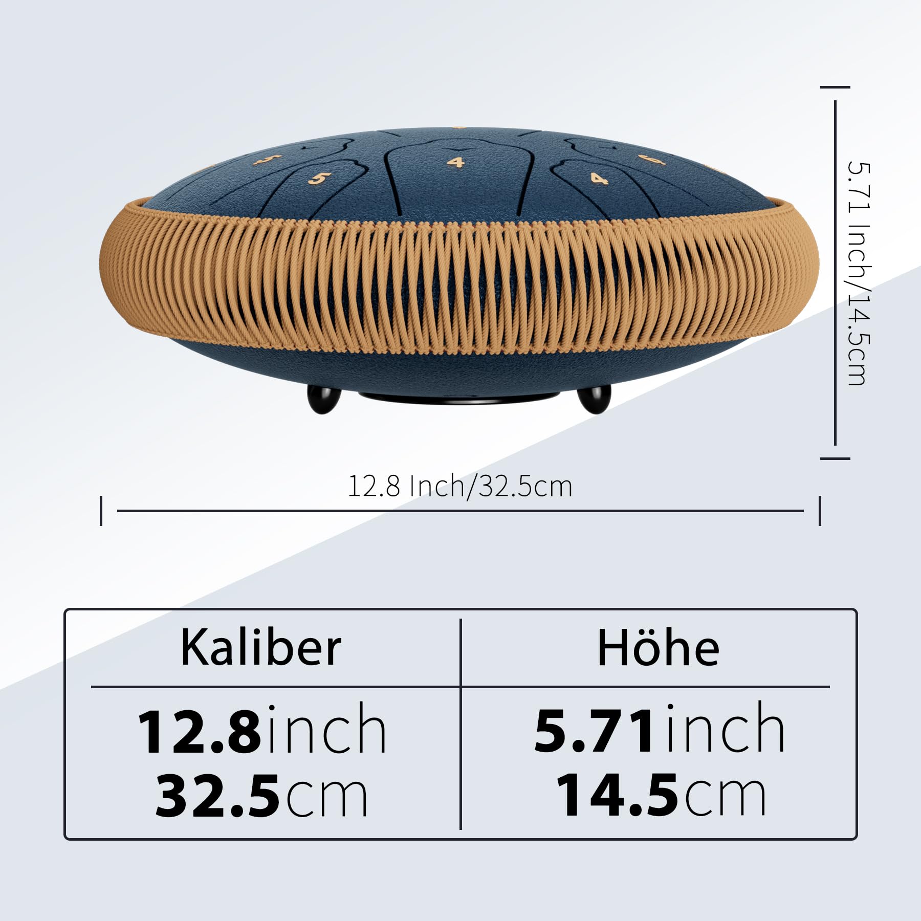 Stahl-Zungentrommel, 33 cm, 15 Töne Zungentrommeln, C-Dur Trommel Perkussionsinstrumente, Handpan-Trommeln mit Musikbuch, Trommelschlägel und Tragetasche (Marineblau)