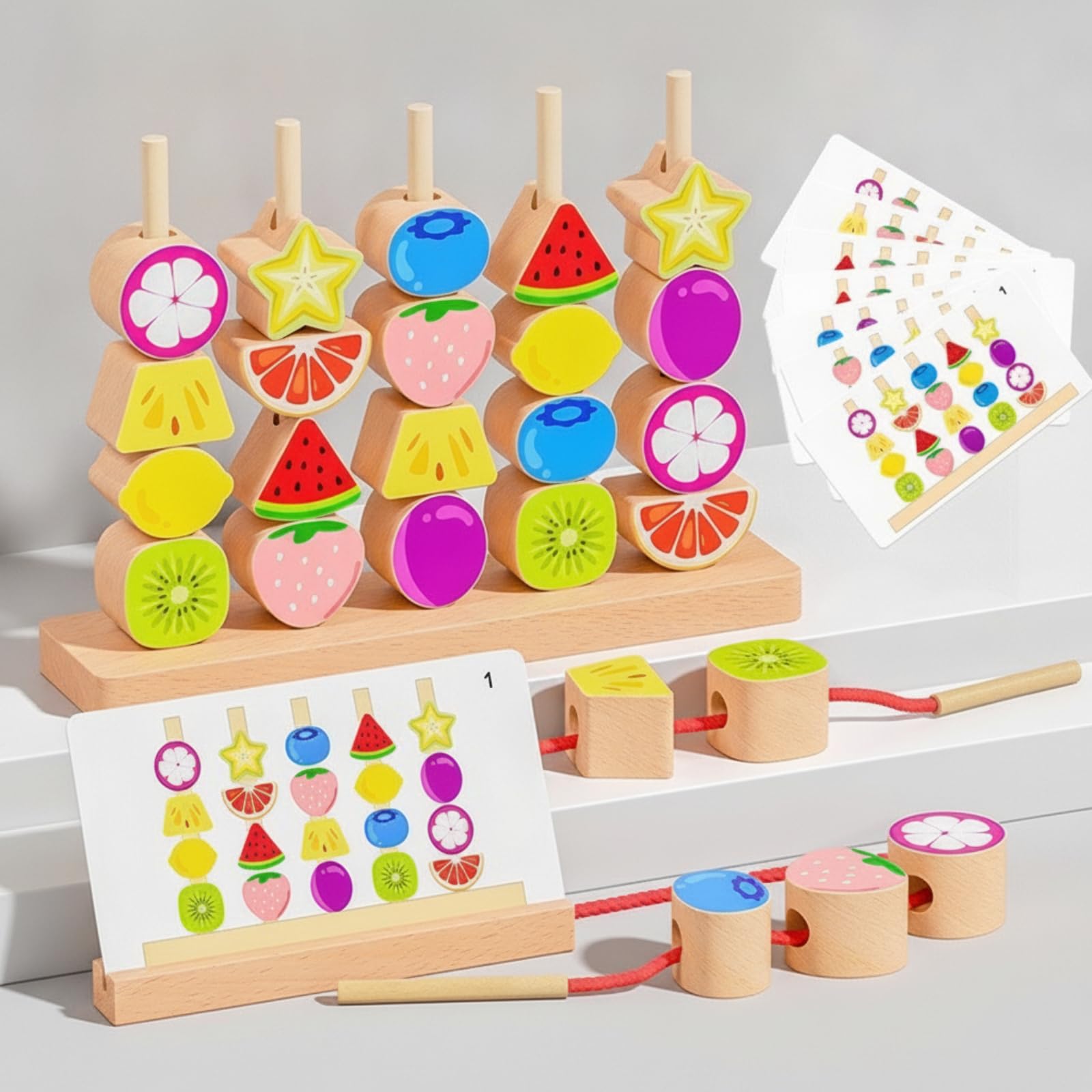 Harilla Gioco da Tavolo in Legno Concentrazione | Educativo, Gioco di Allacciatura con Perline, Giocattolo, per Scuola Dell'infanzia, Bambini, Neonati, Frutta