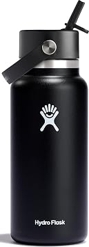 Hydro Flask - Water Bottle 946 ml 32 oz - Vacuum Insulated Stainless Steel Water Bottle with Flex Straw Cap - Wide Mouth - Black