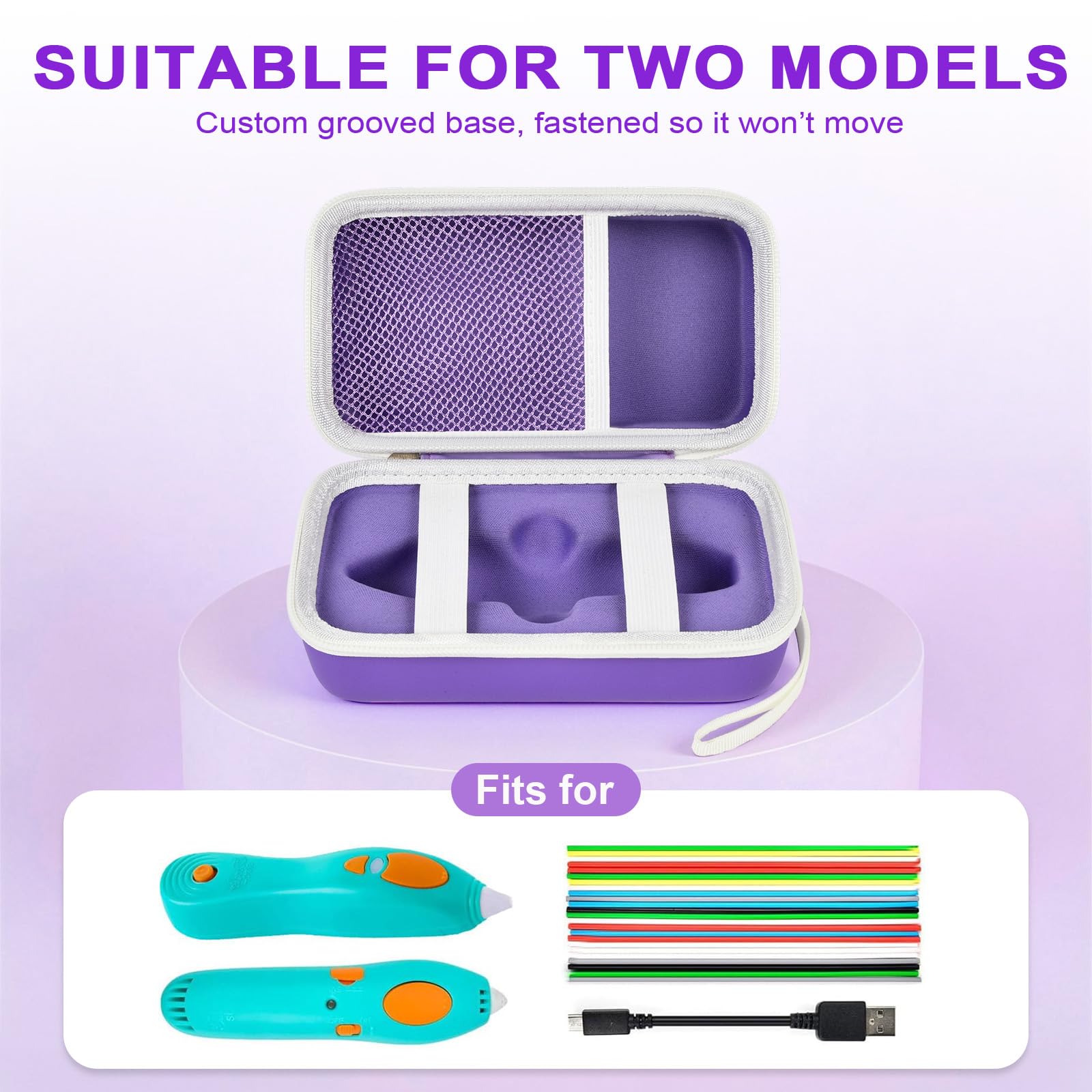 Étui Compatible avec 3Doodler Start+ Essentials (2022) pour stylos 3D pour Enfants, Support de Rangement pour Recharge de Filament d'impression et Chargeur Micro-USB (boîte Uniquement), Violet, Étui