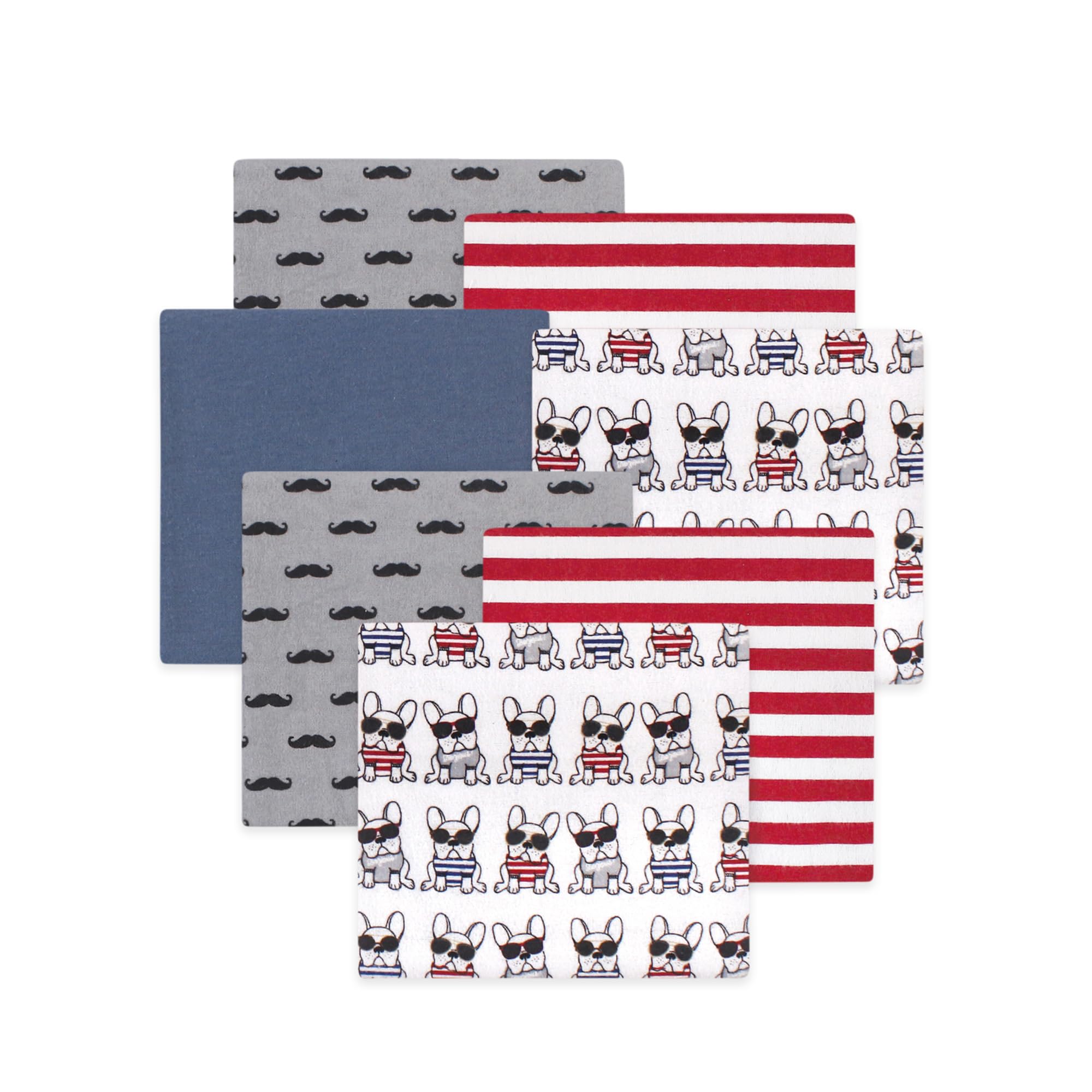 Little Treasure Hudson Baby Cotton Poly Flannel Receiving Blankets Multipack, Red French Dog, 30x30 inches