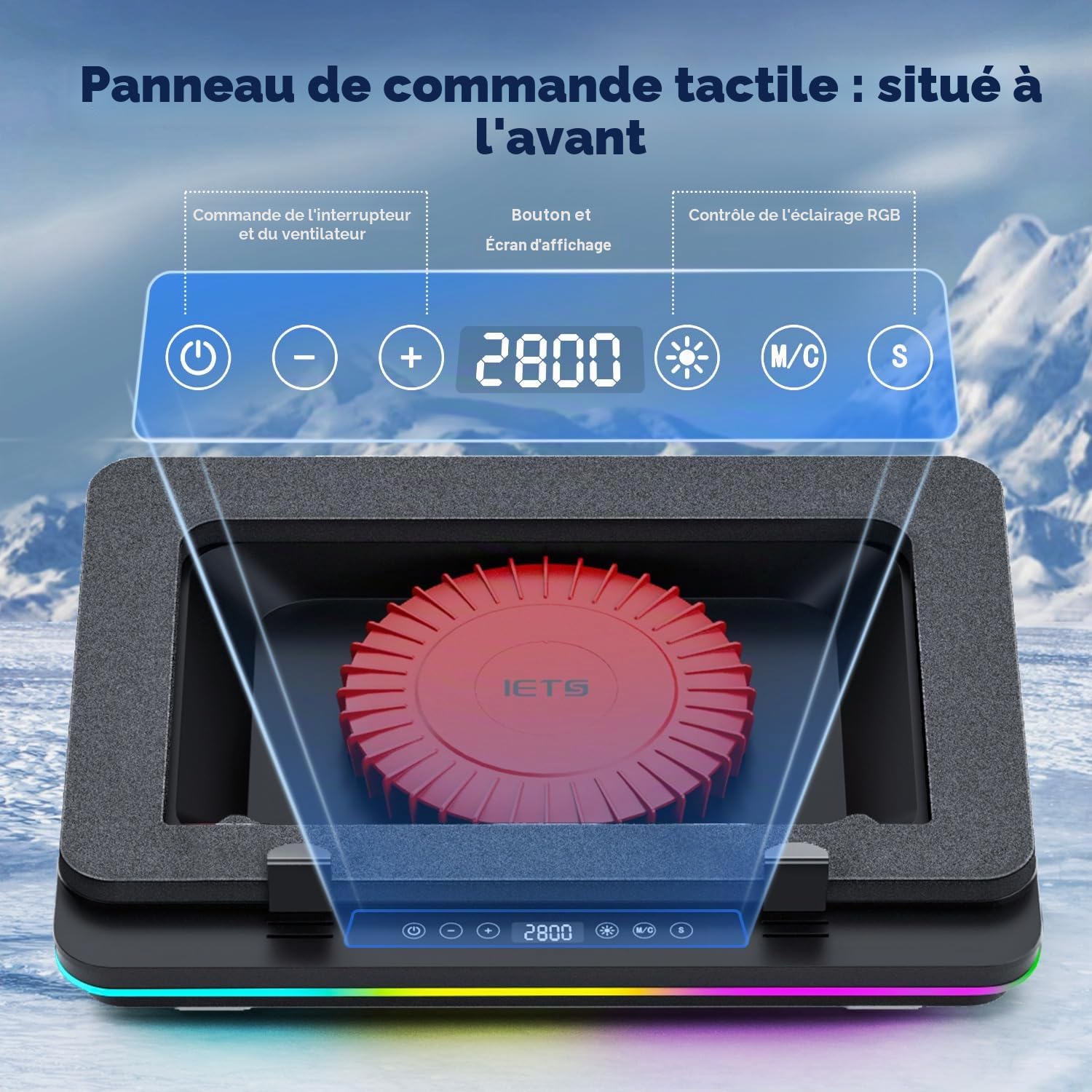 IETS GT600 Tapis de refroidissement RVB pour ordinateur portable avec ventilateur turbo géant (14 cm de diamètre), mousse scellée pour un refroidissement rapide, refroidisseur d'ordinateur portable de