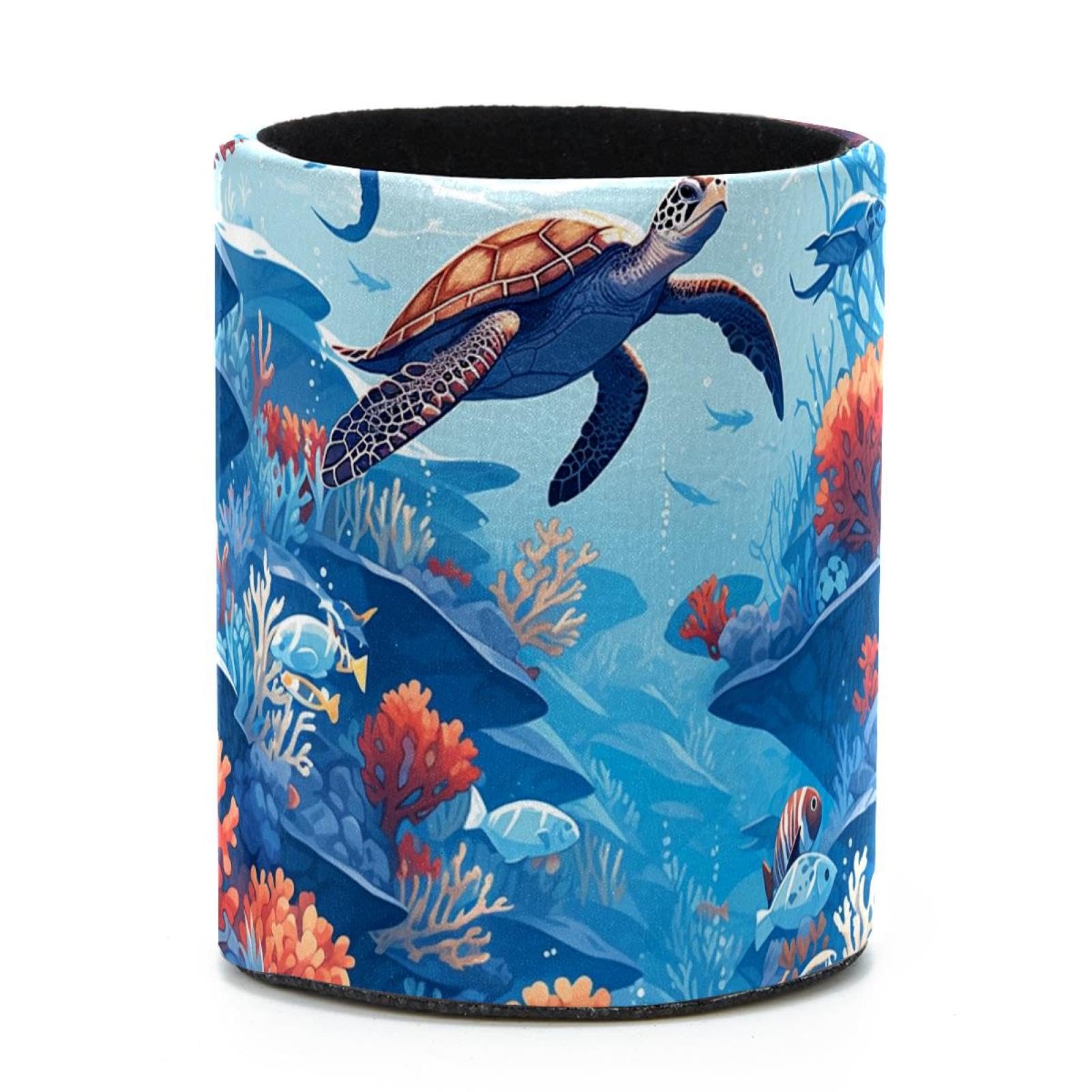 VAPOKF Round Pencil Holders for Desk, Corals and Turtles Pen Holders Pen Pot Makeup Brushes Storage Desktop Stationery Supplies Organiser for Home Office